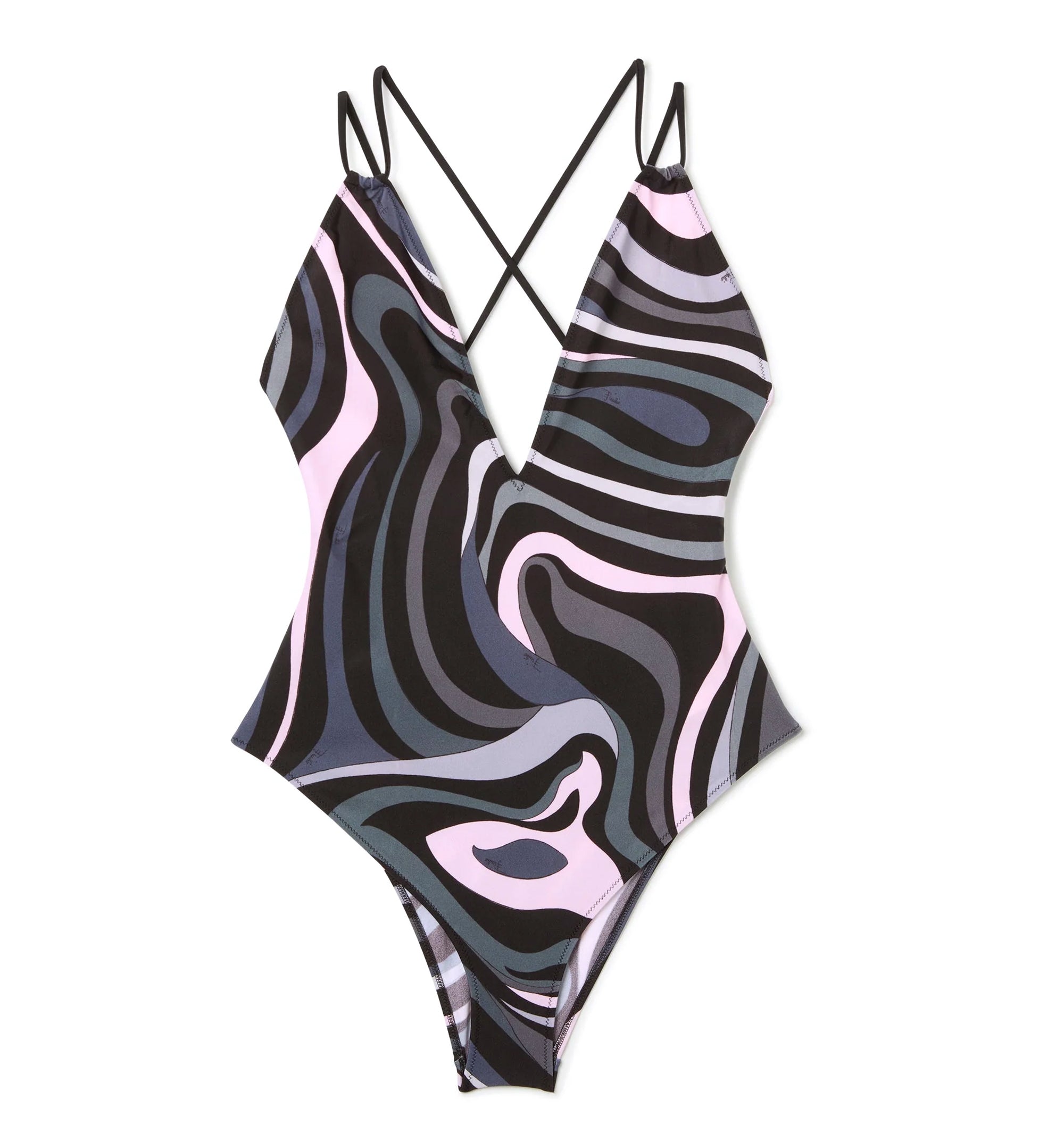 Marmo Print V-neck Swimsuit