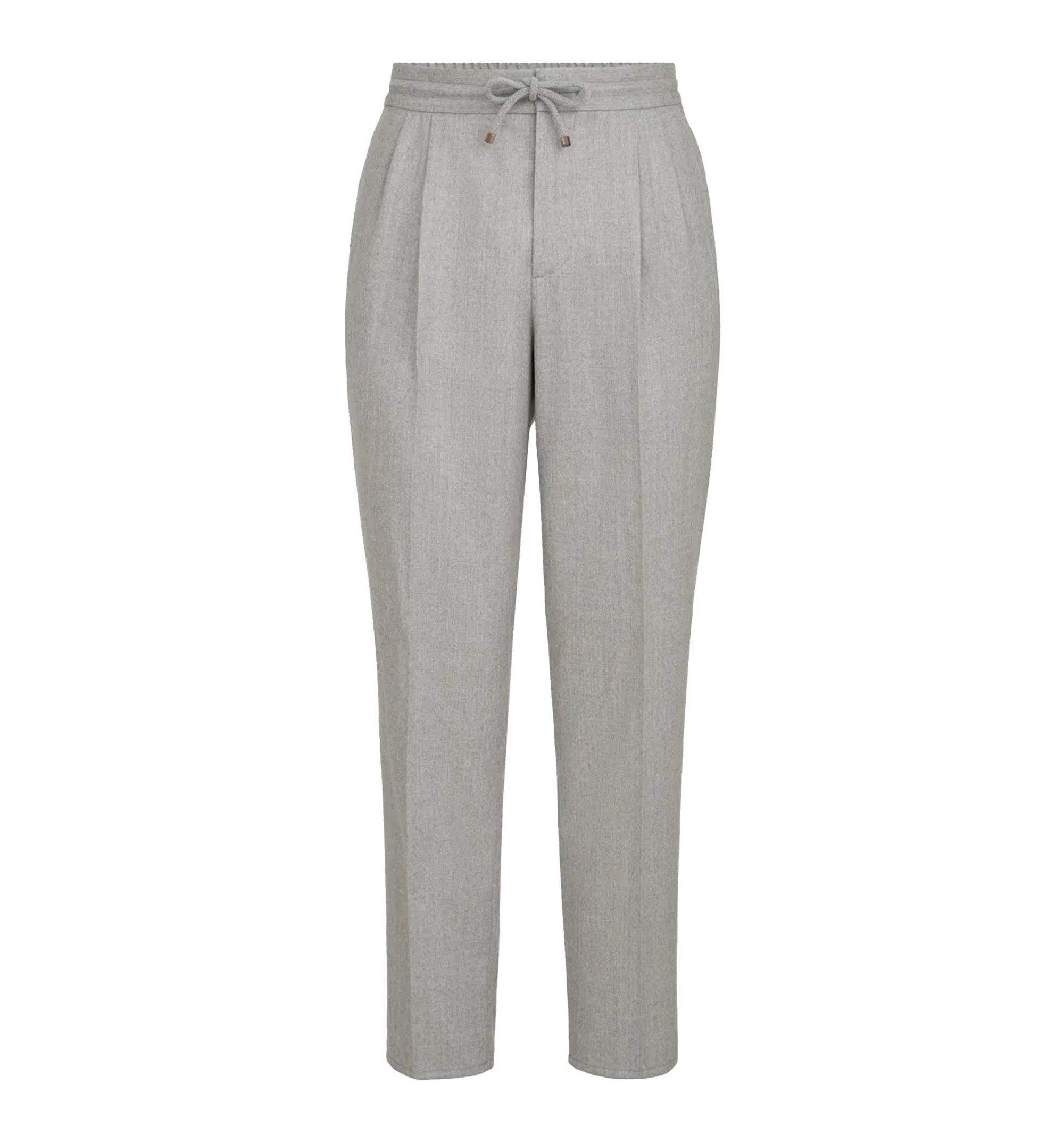 Virgin wool flannel trousers with drawstring and double pleats