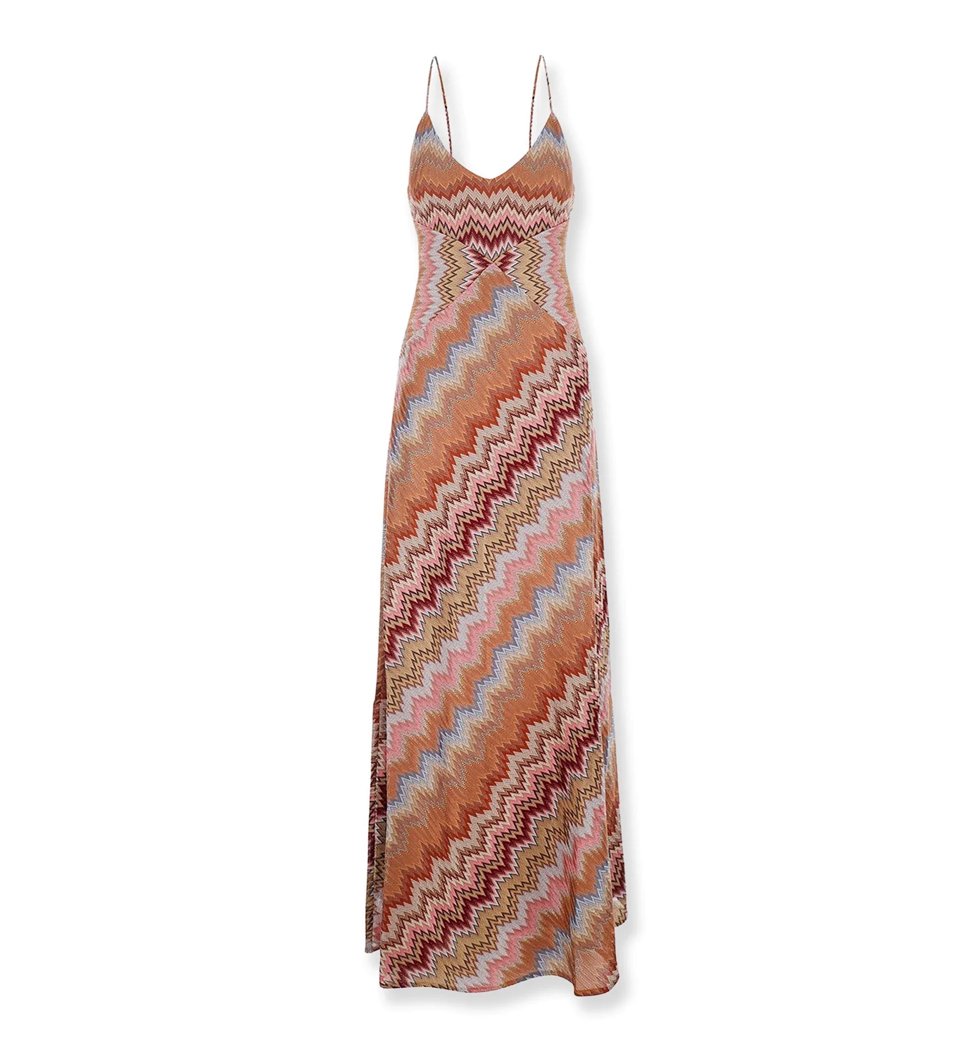 Long Dress With Crossed Straps In Chevron Viscose
