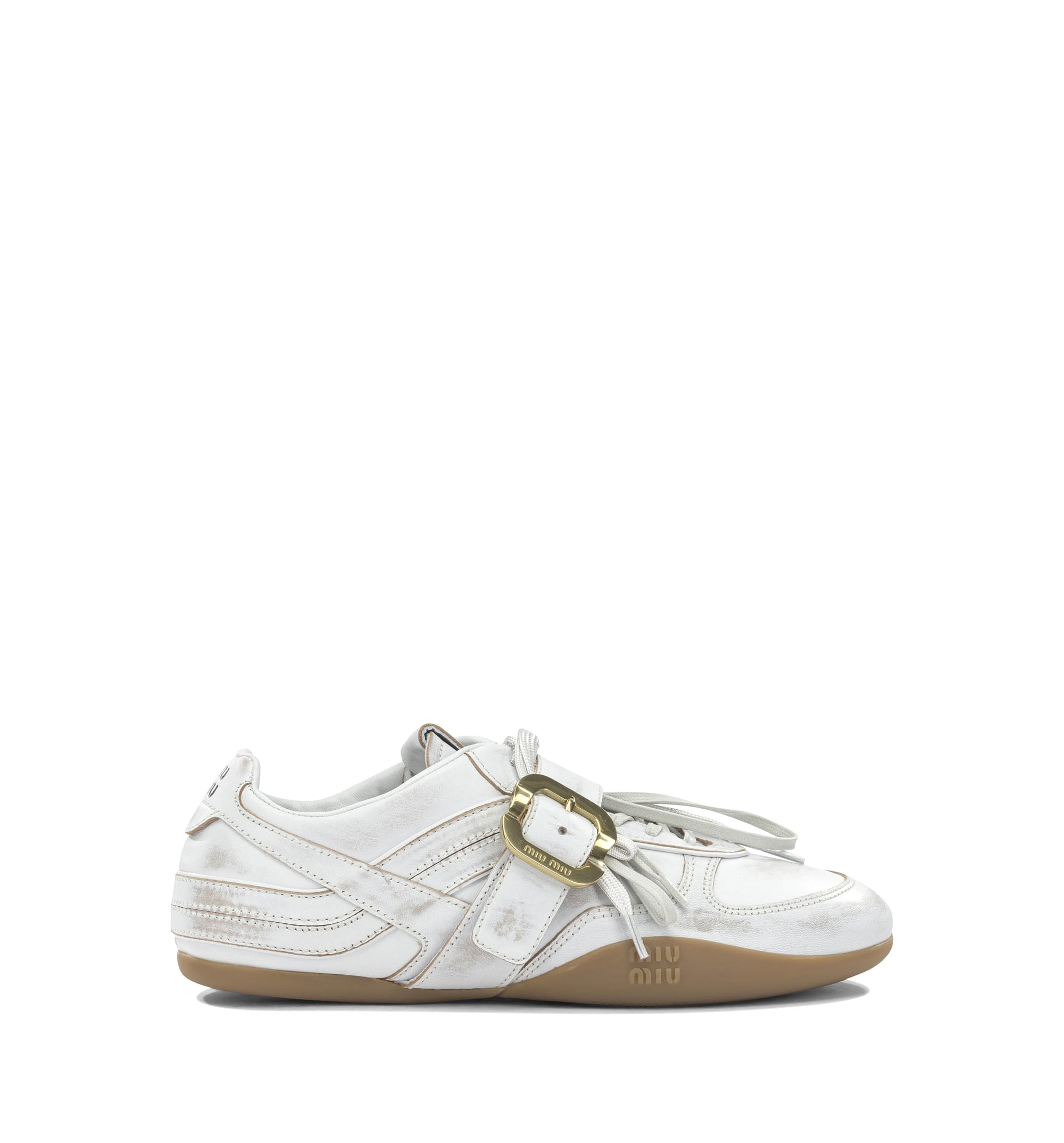 Gymnasium leather sneakers with strap and buckle