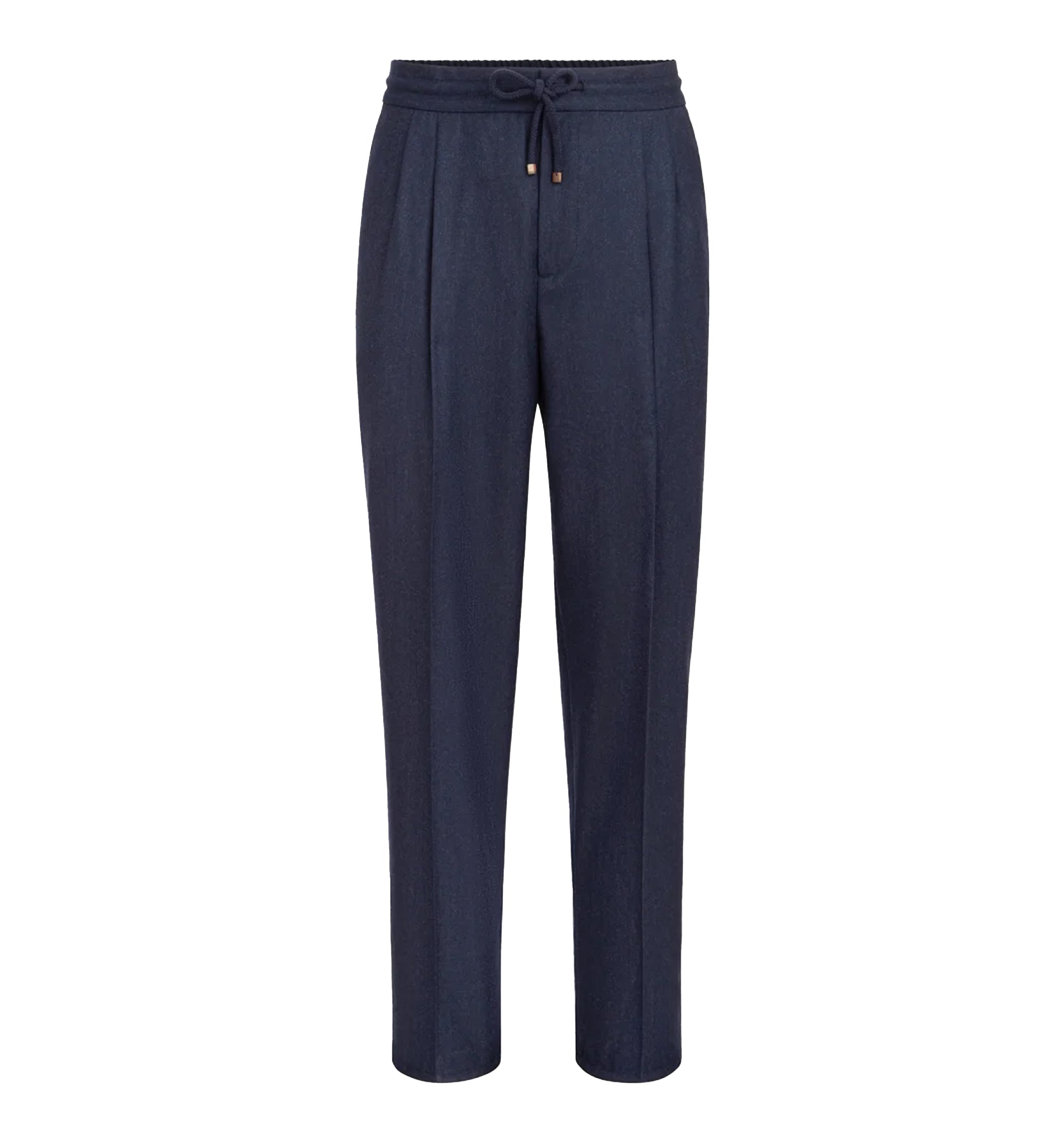 Virgin wool flannel trousers with drawstring and double pleats