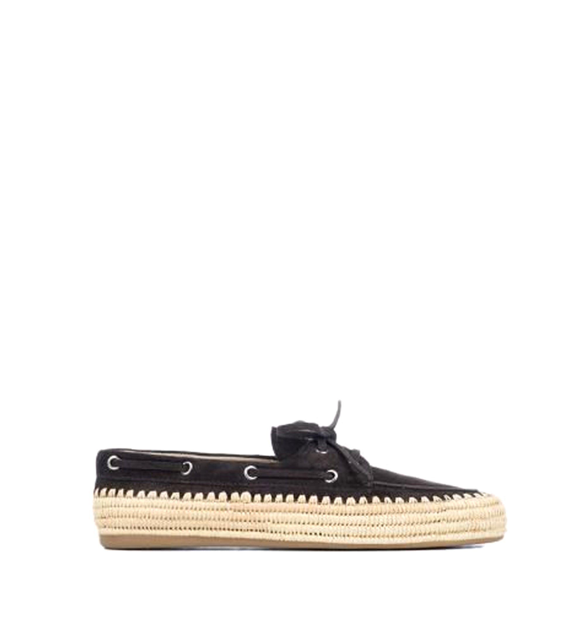 Suede And Raffia Boat Shoes - Dark Brown