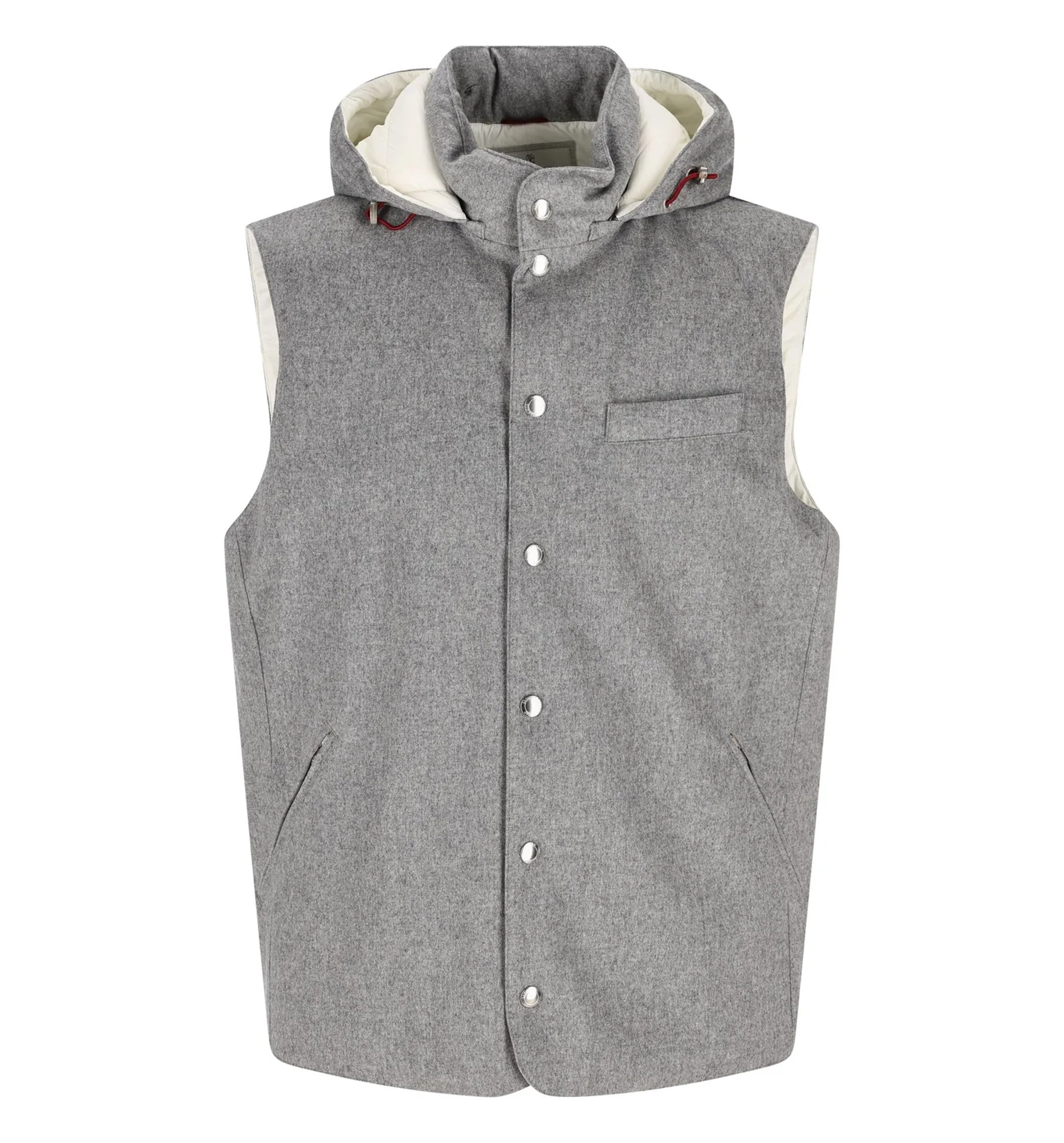 Bonded Wool Flannel Down Vest with Detachable Hood