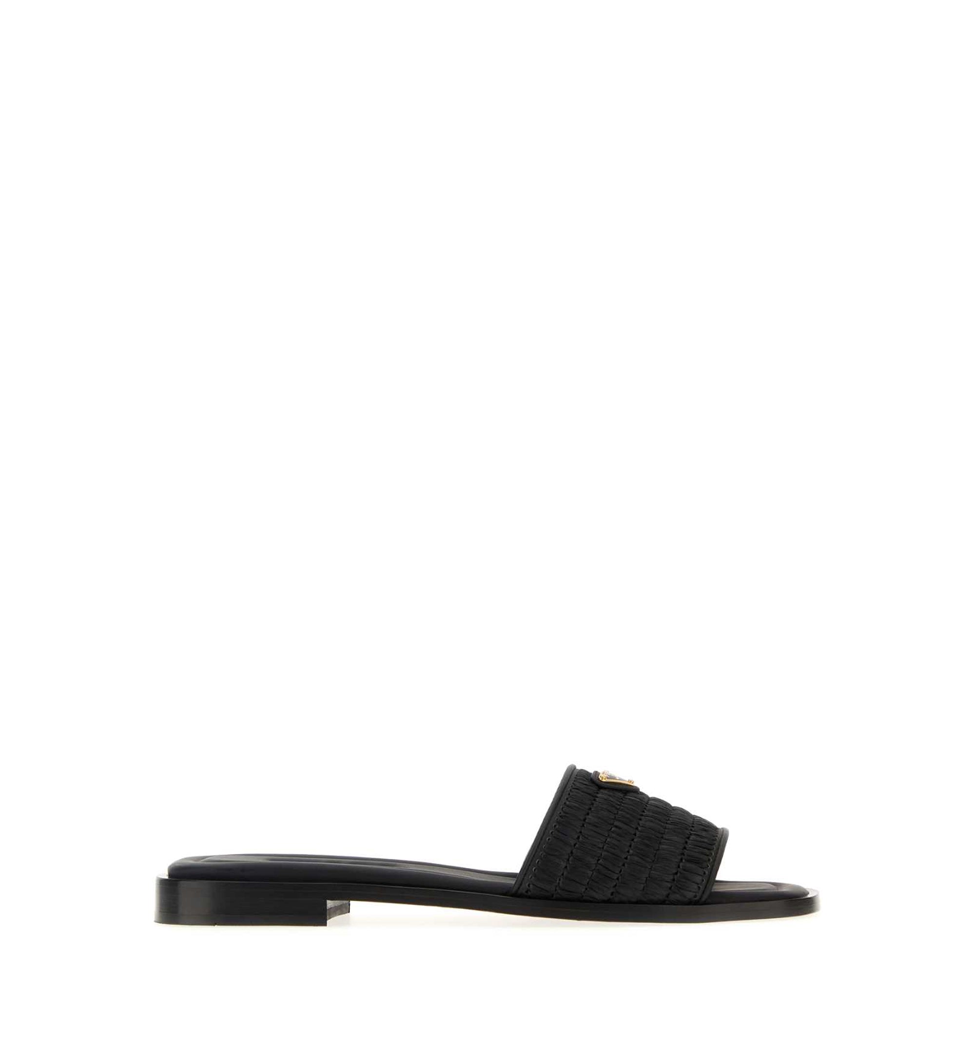 Raffia And Leather Slippers
