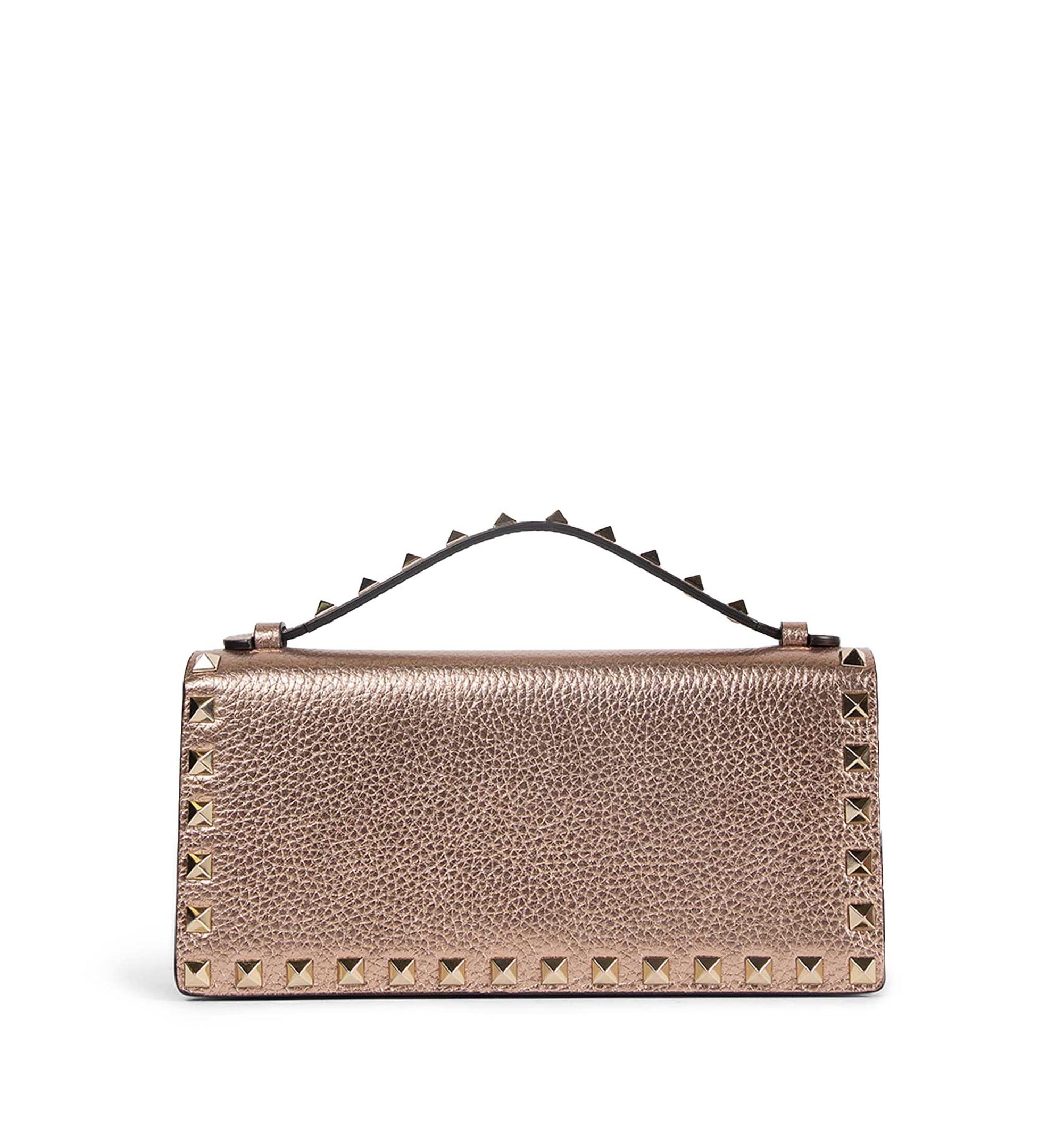 Rockstud Laminated Grainy Calfskin Wallet With Chain