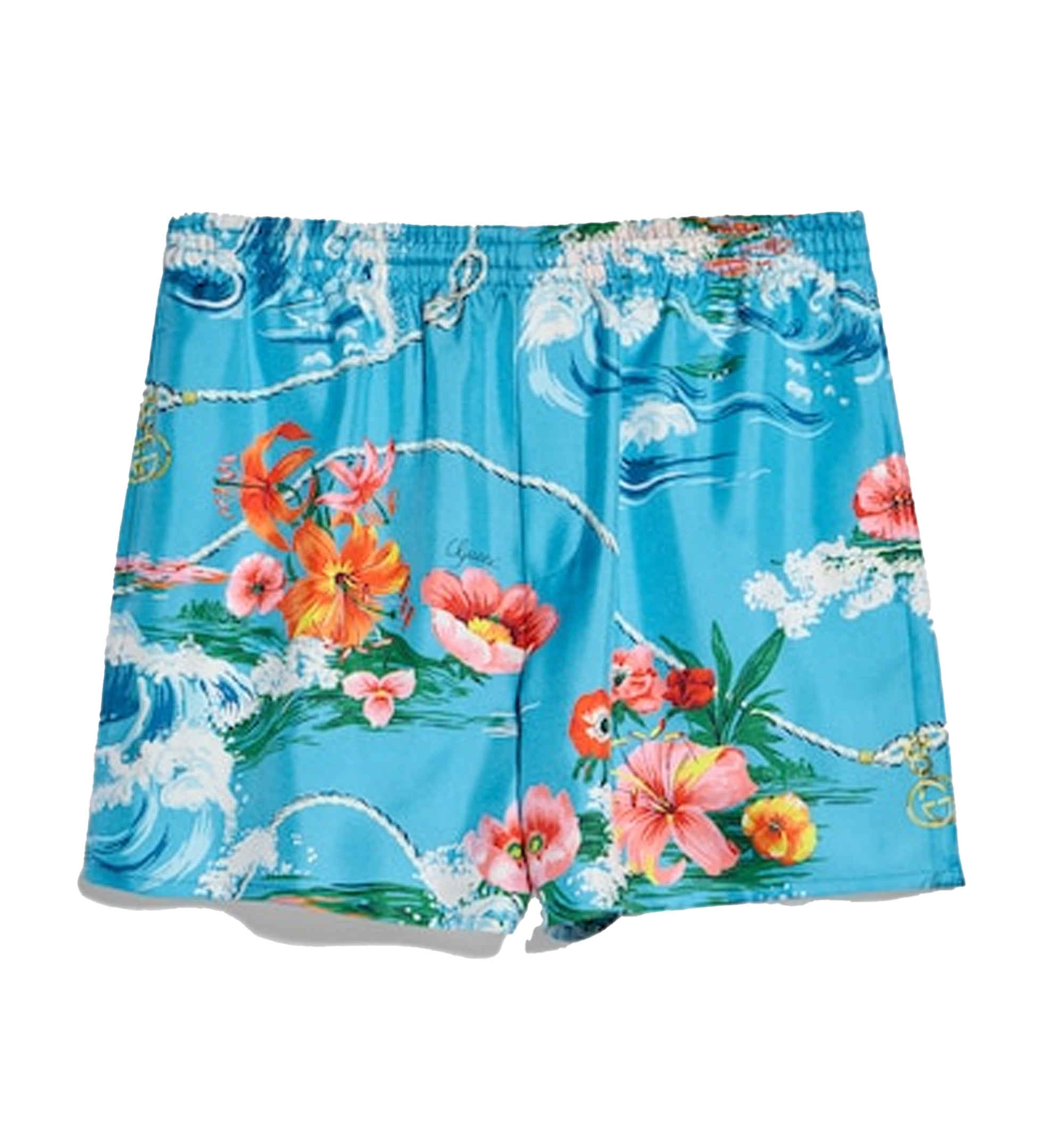 Printed silk twill shorts