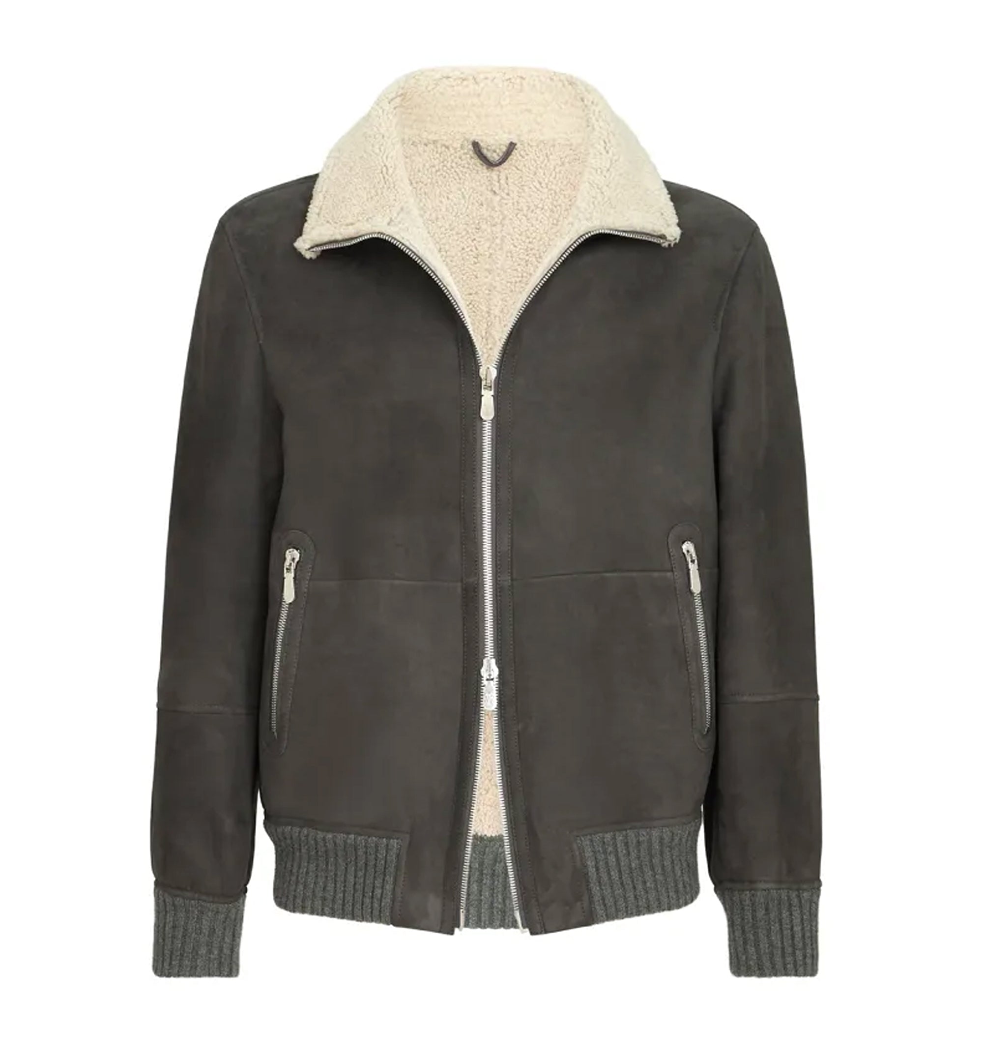 Suede curly shearling bomber jacket