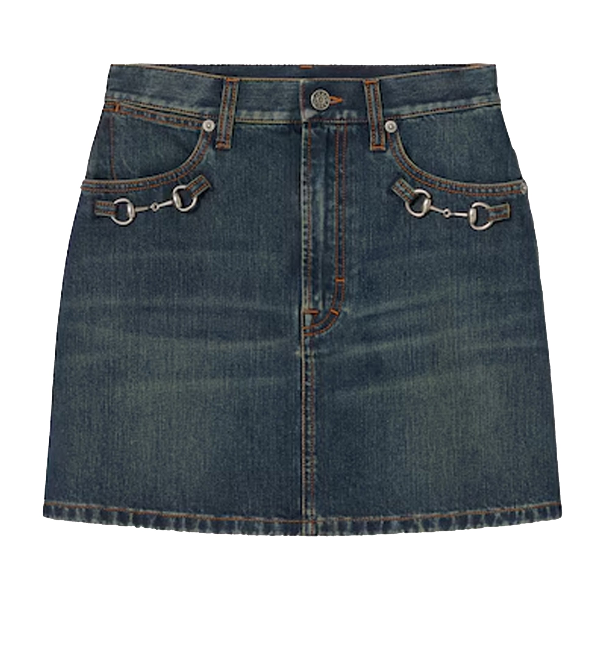 Cotton denim skirt with Horsebit