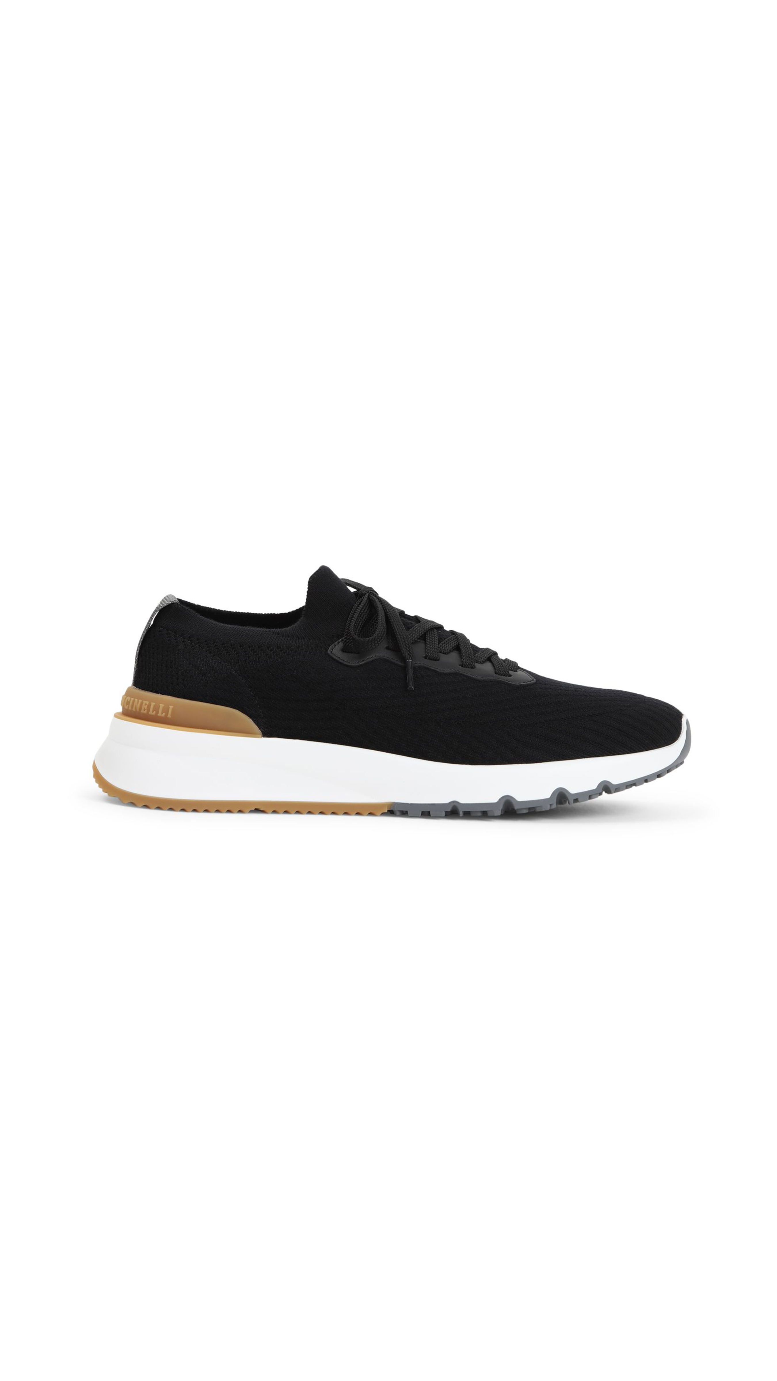 Cotton Knit and Semi-Polished Calfskin Runners - Black