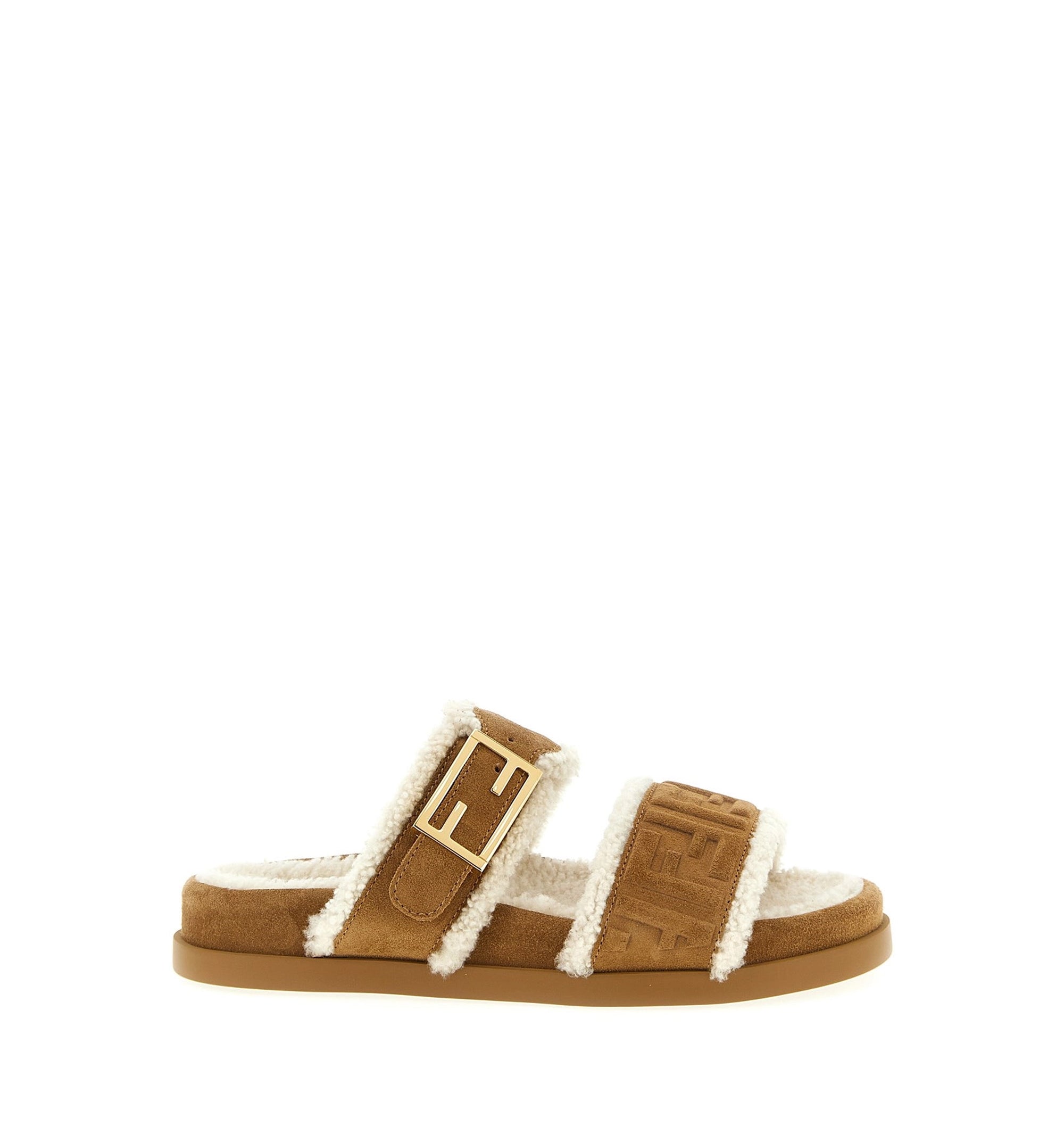 Fendi Feel Shearling & Suede Sandals