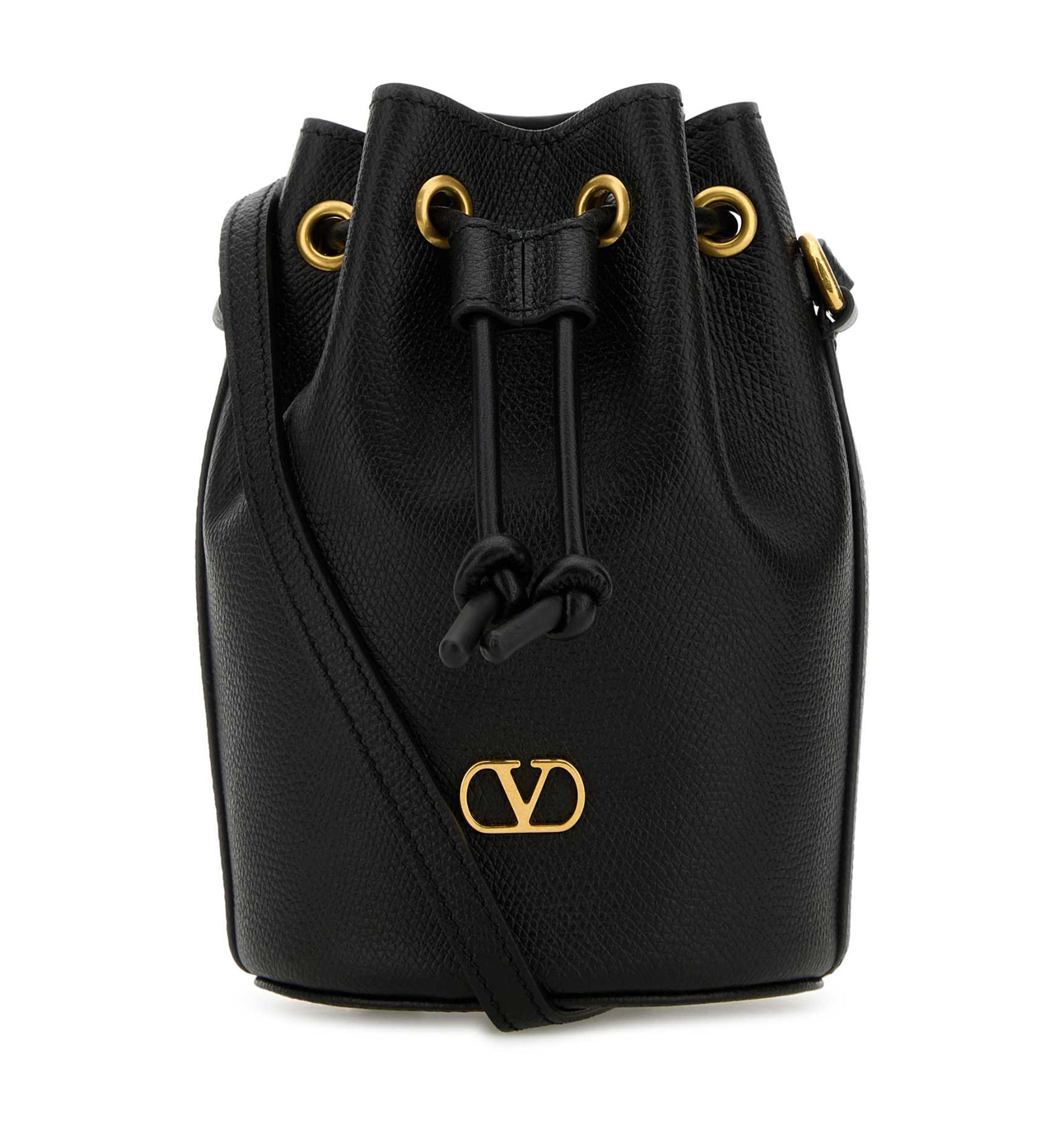 V-Logo Drawstring Mini Bucket Bag