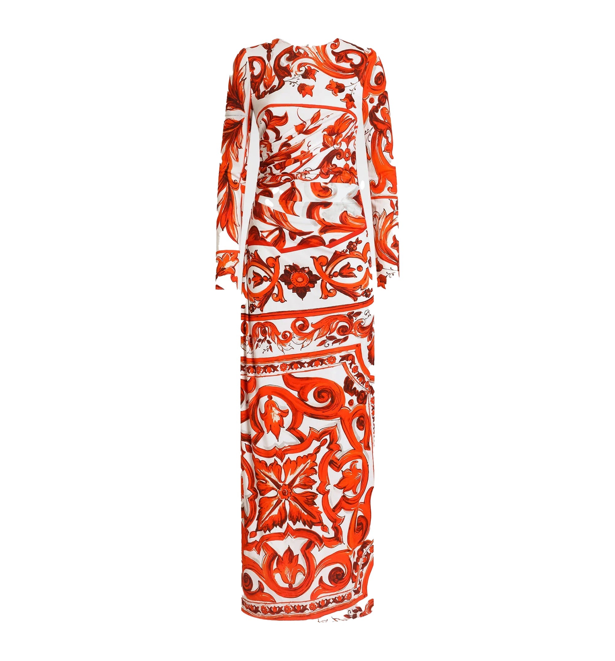 Majolica-Print Organzine Long Dress