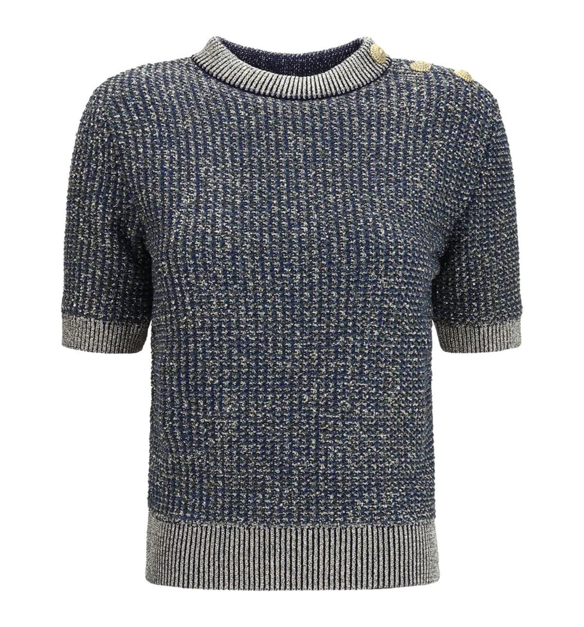 Short-sleeve sequined Sweater with buttons