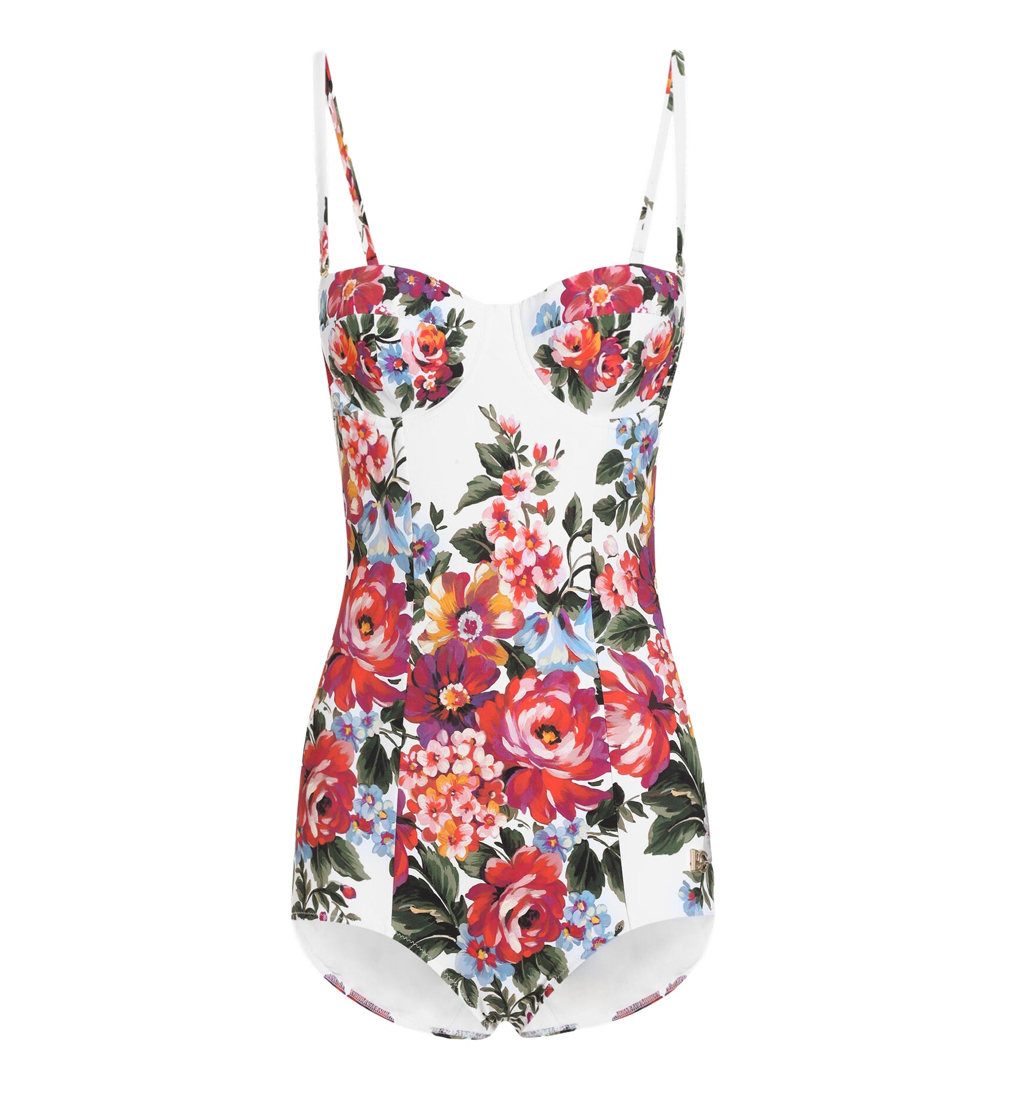 Flower Bouquet-Print Balconette One-Piece Swimsuit