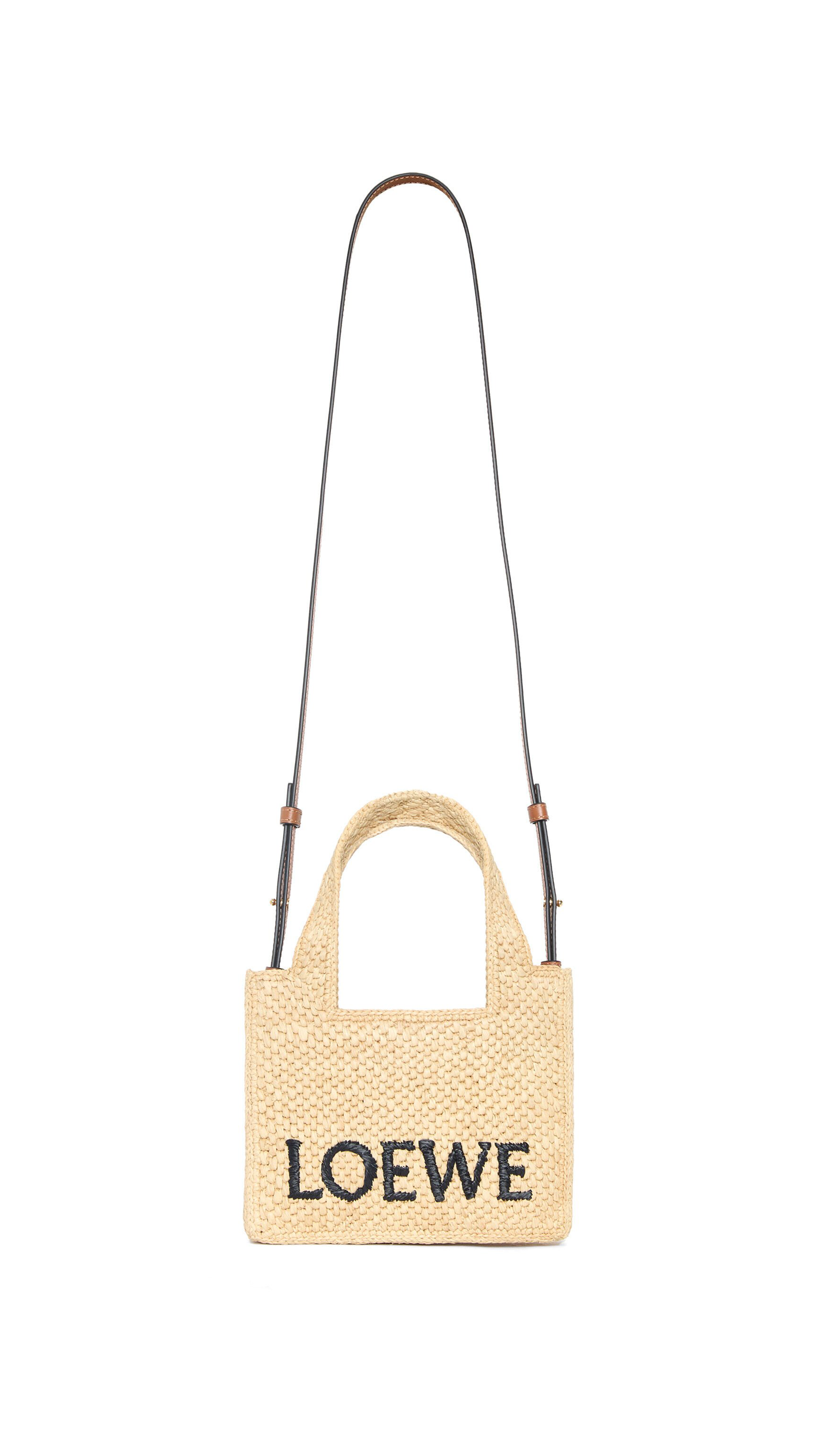 Mini LOEWE Font Tote in Raffia - Natural