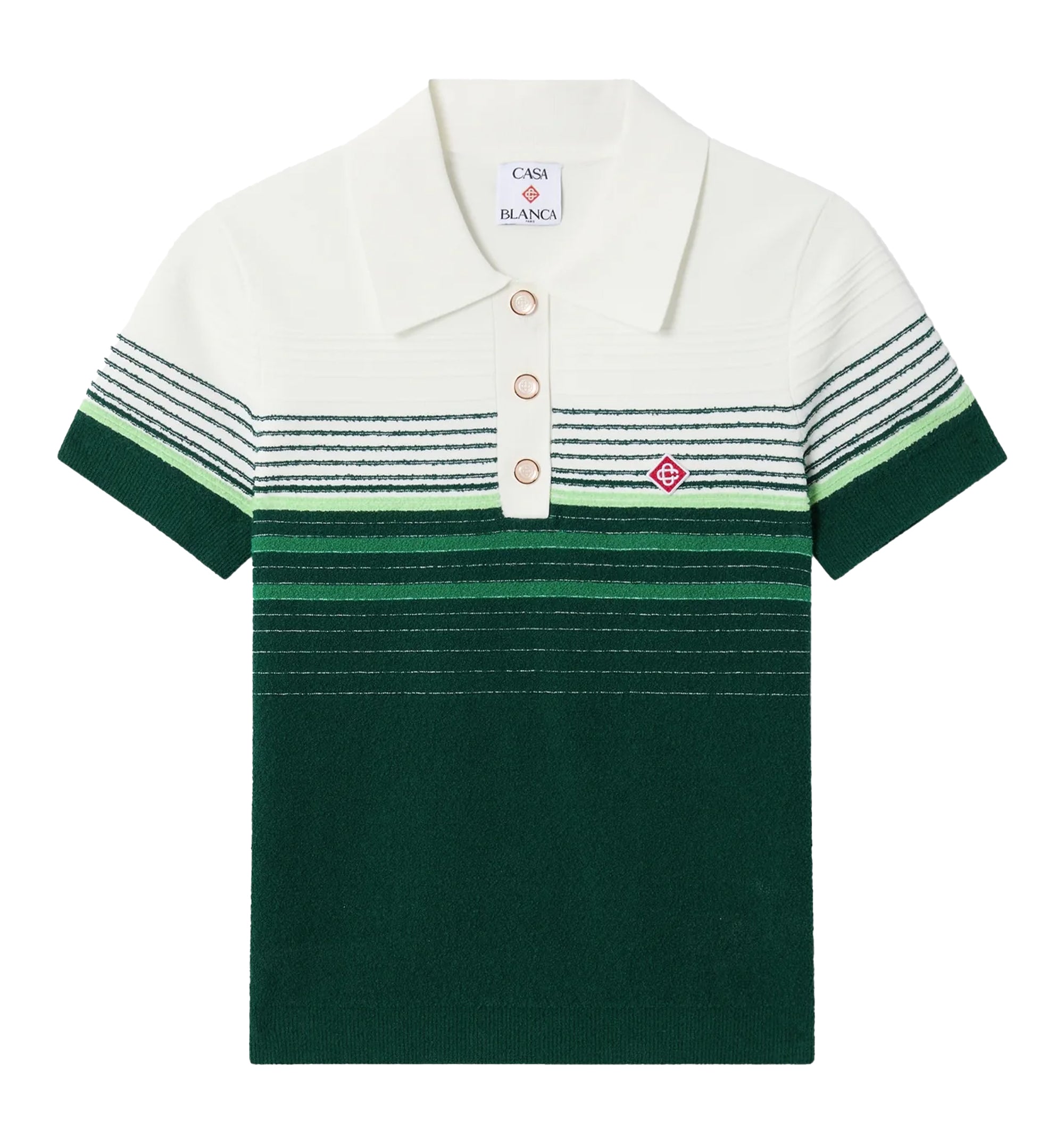 White & Green Boucle Stripe Short Sleeve Polo Shirt