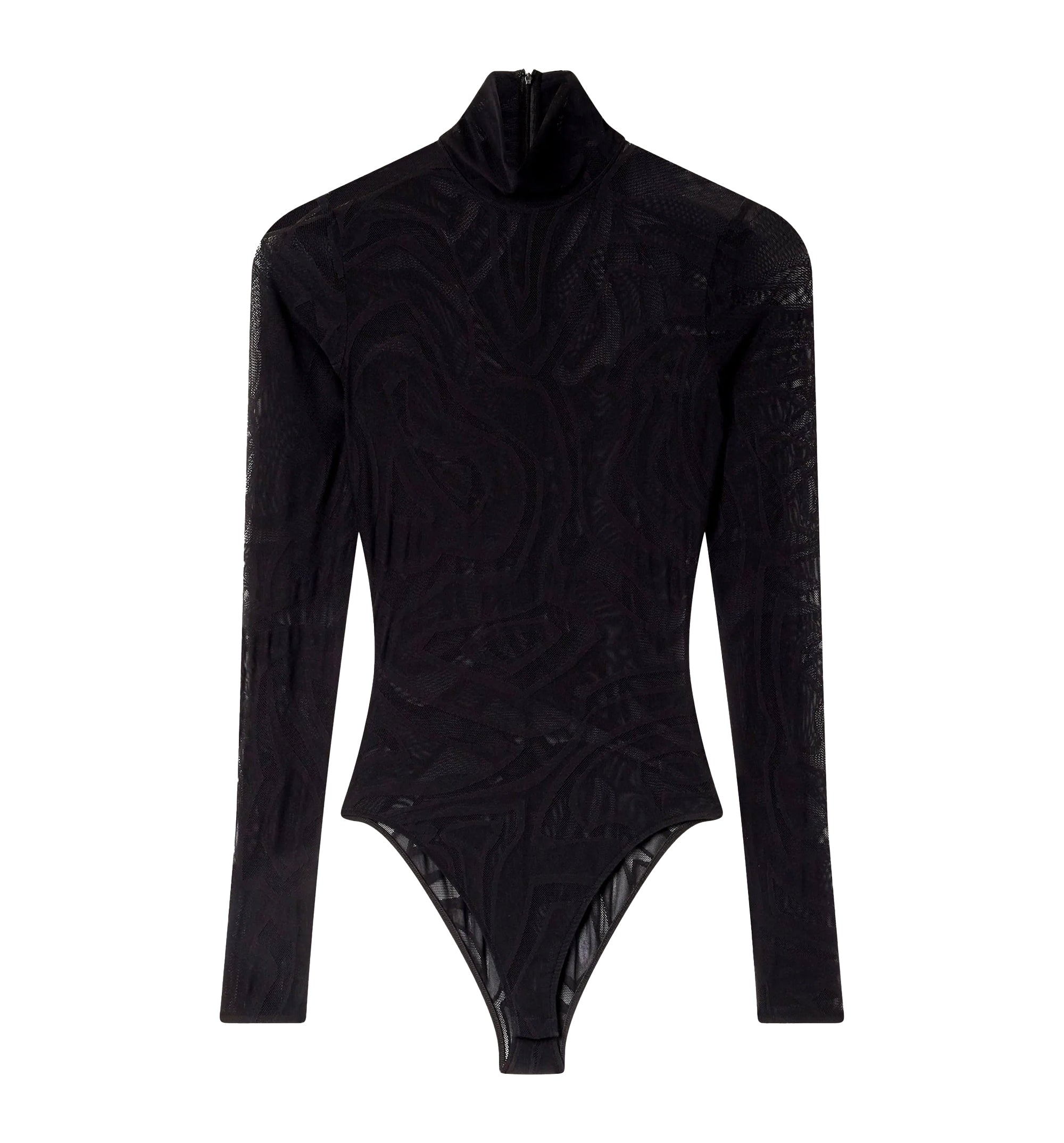 High-Neck Jacquard Tulle Bodysuit
