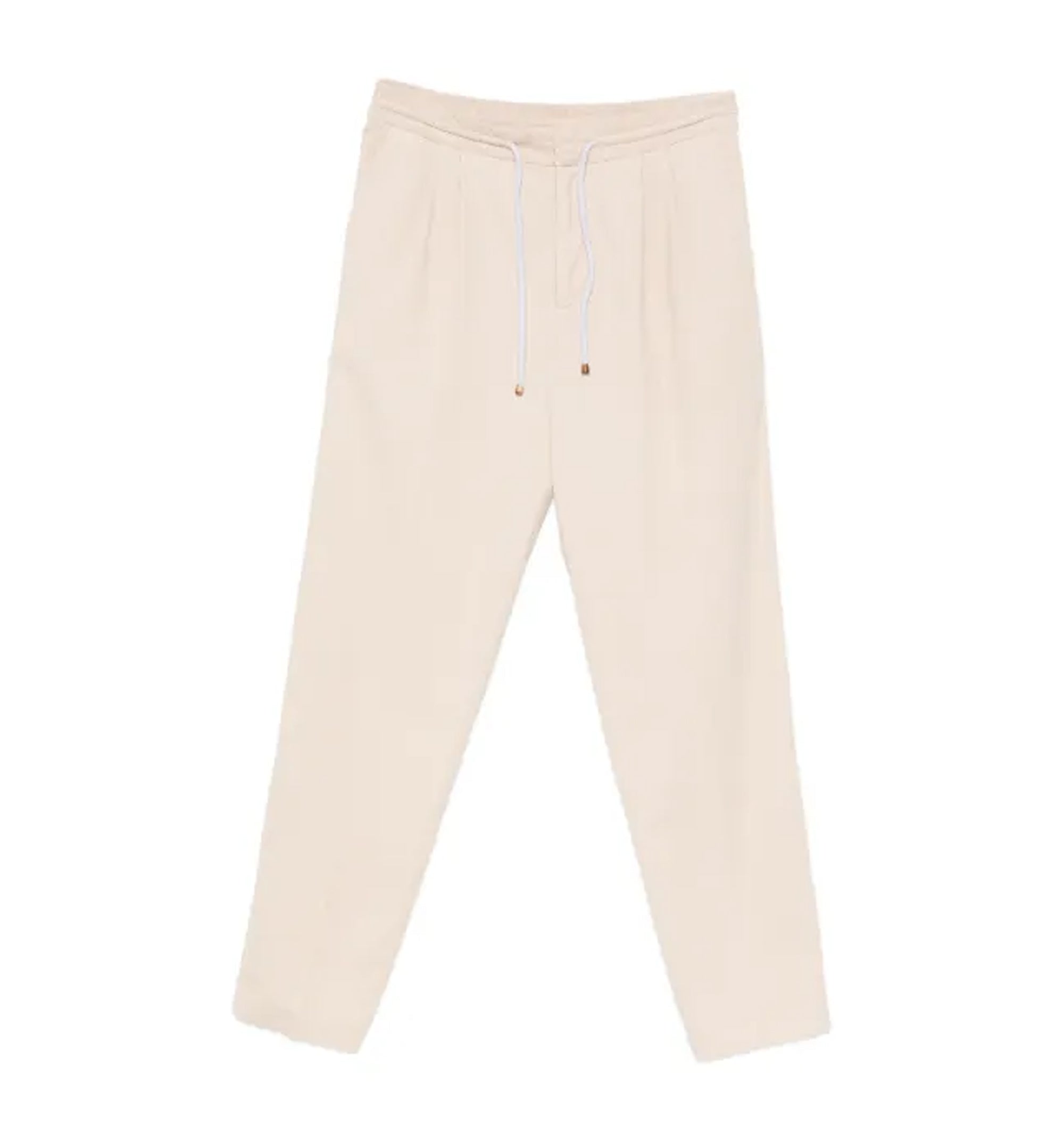 Garment-dyed trousers in cotton narrow wale corduroy with drawstring and double pleats