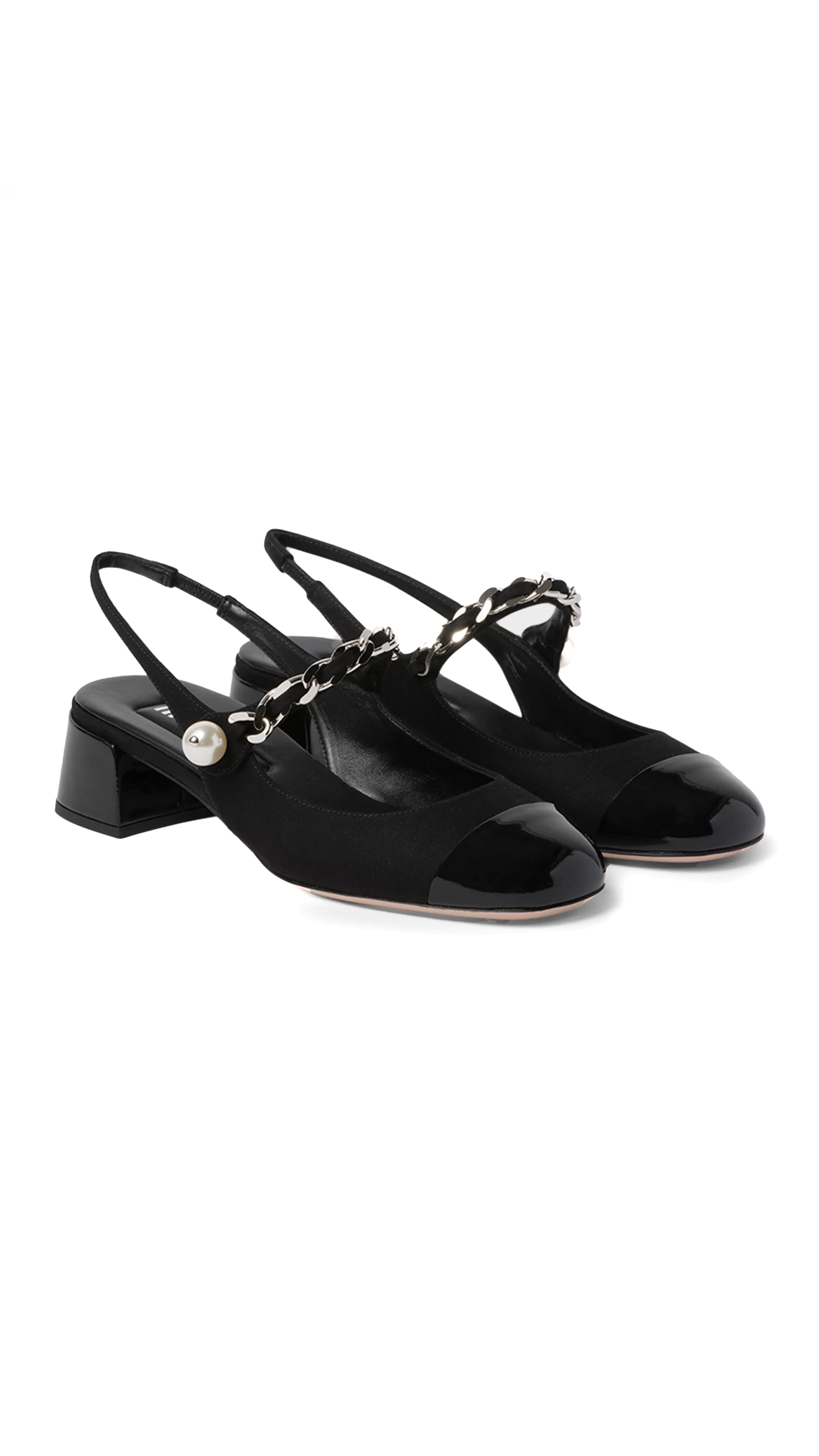 Leather and Silk Slingback Pumps - Black