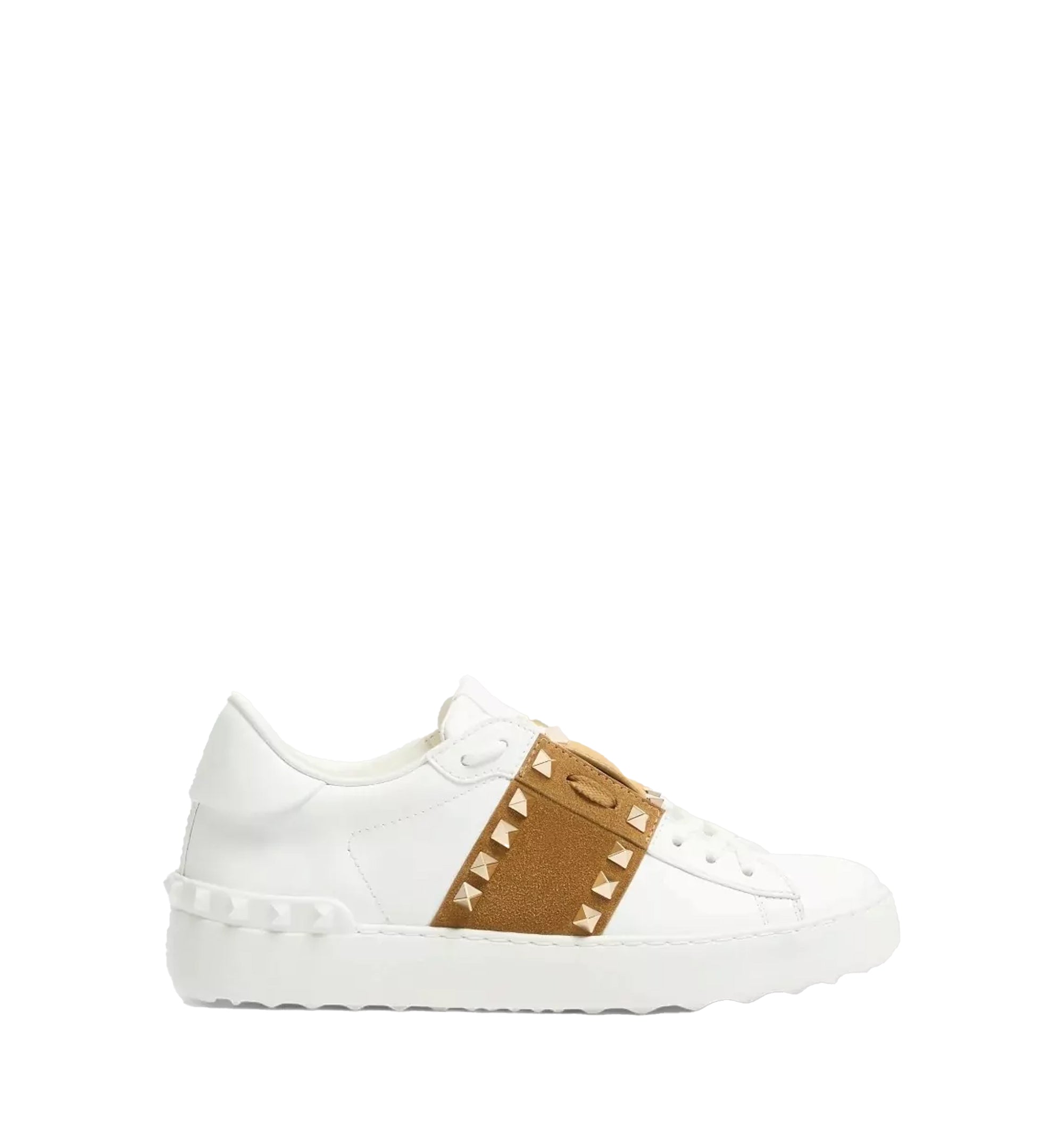Rockstud Untitled Sneaker In Calfskin With Suede Band