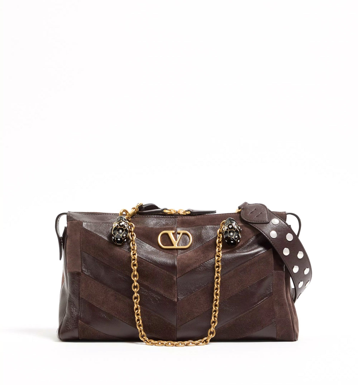 Panthea Medium Shoulder Bag In Suede And Nappa With Chevron Motif