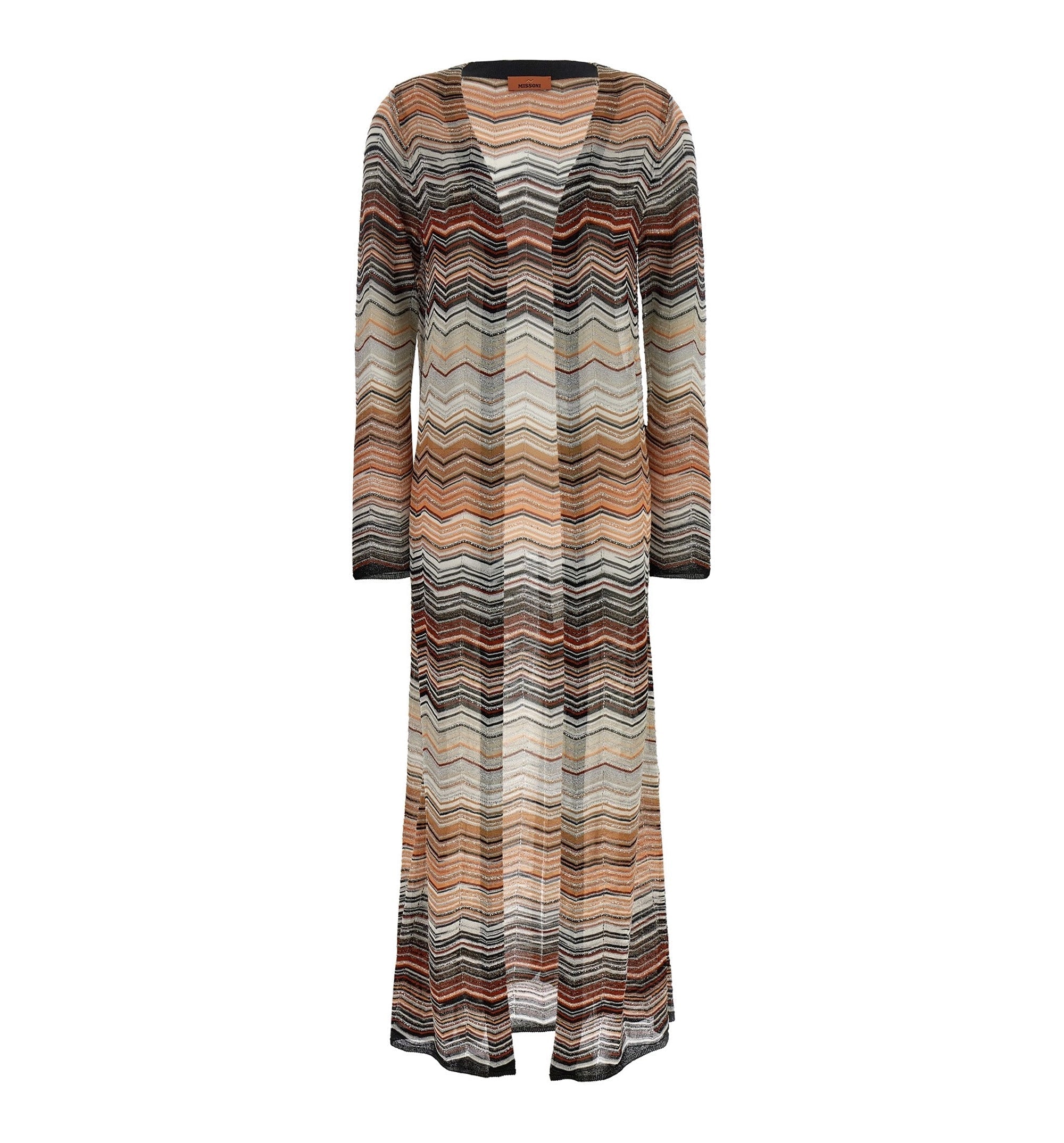 Long Chevron Lamé Cardigan With Sequins