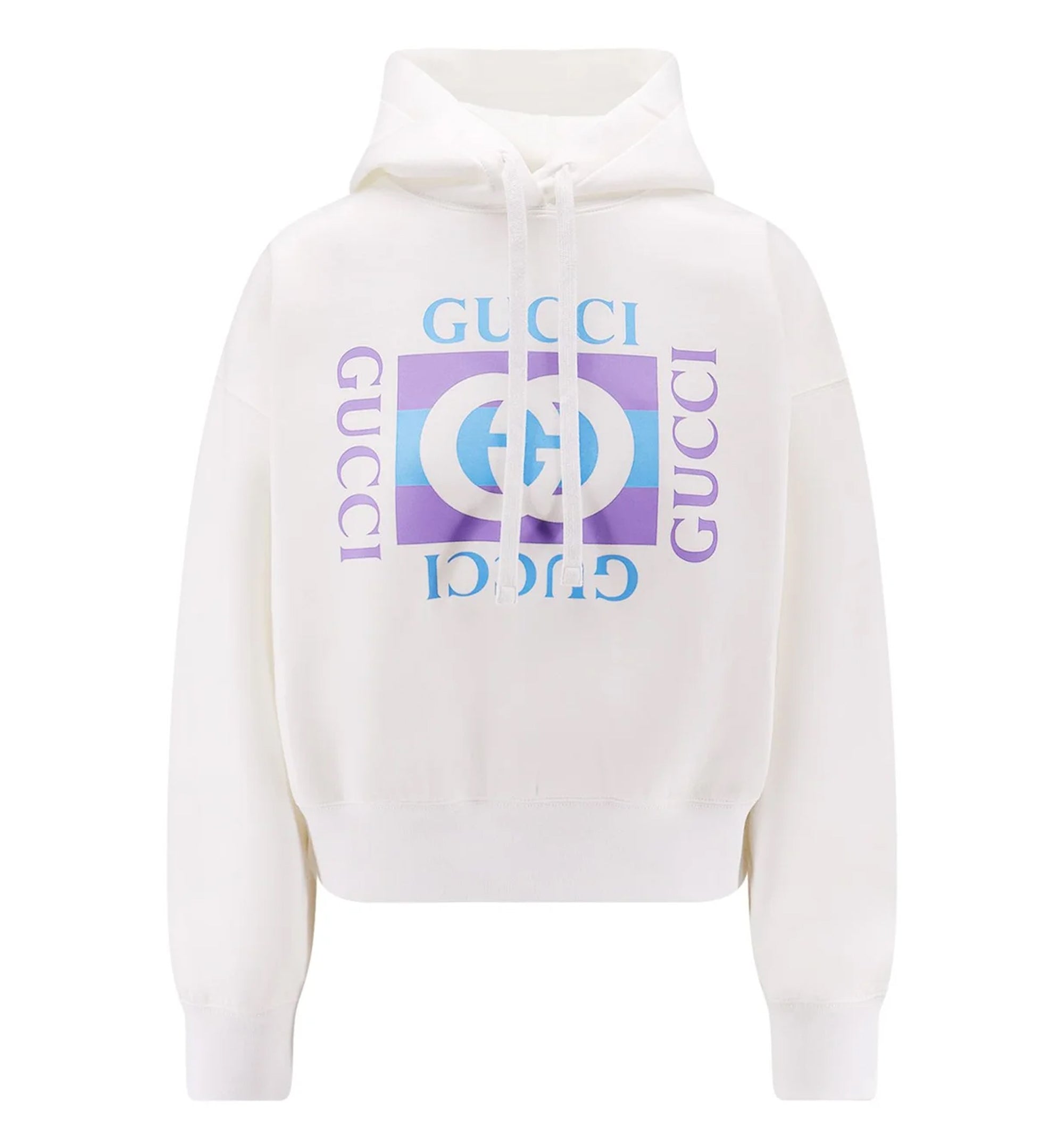 Cotton Hooded Sweatshirt With Print - White