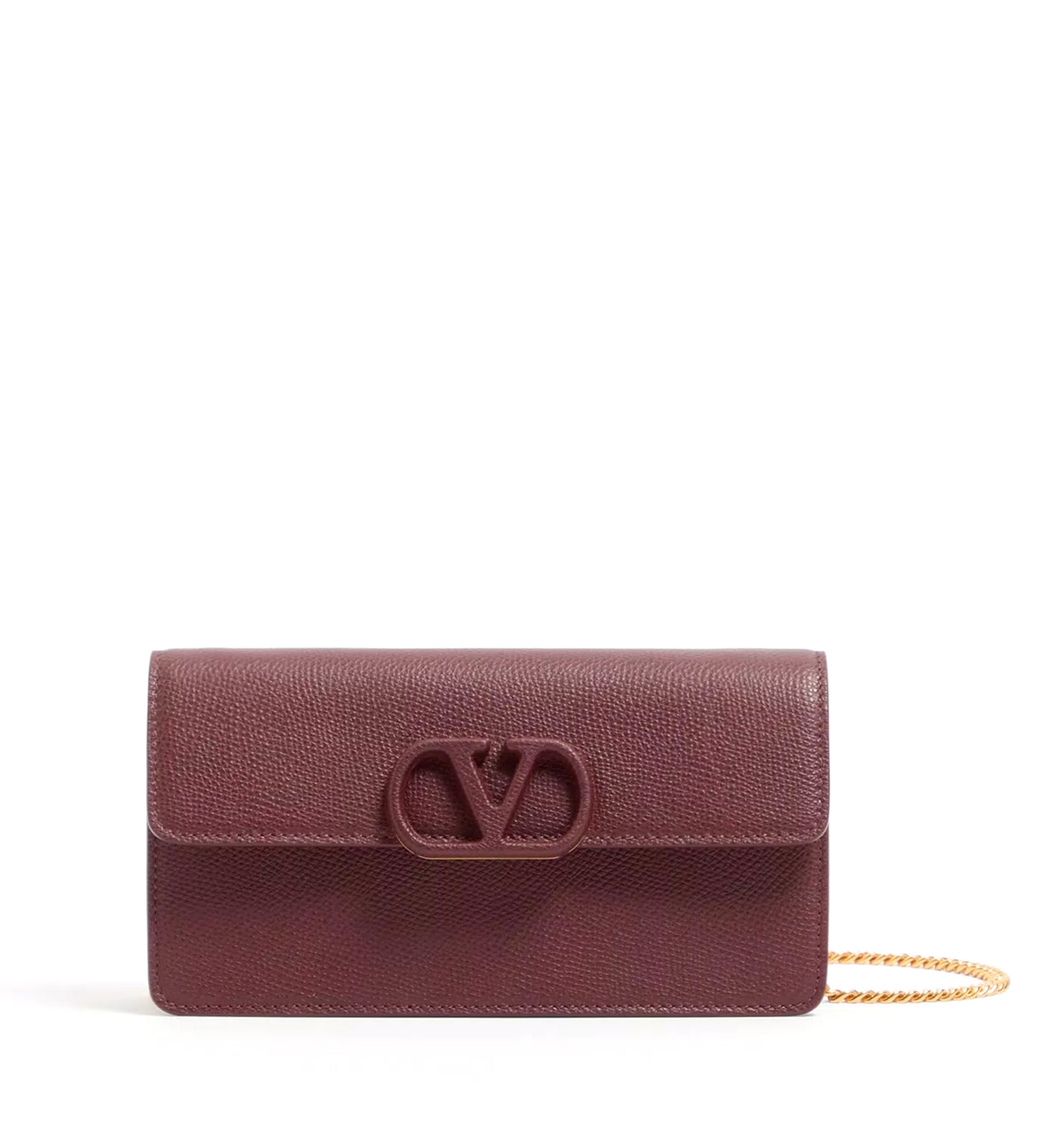 VLogo Signature Grainy Calfskin Wallet With Chain