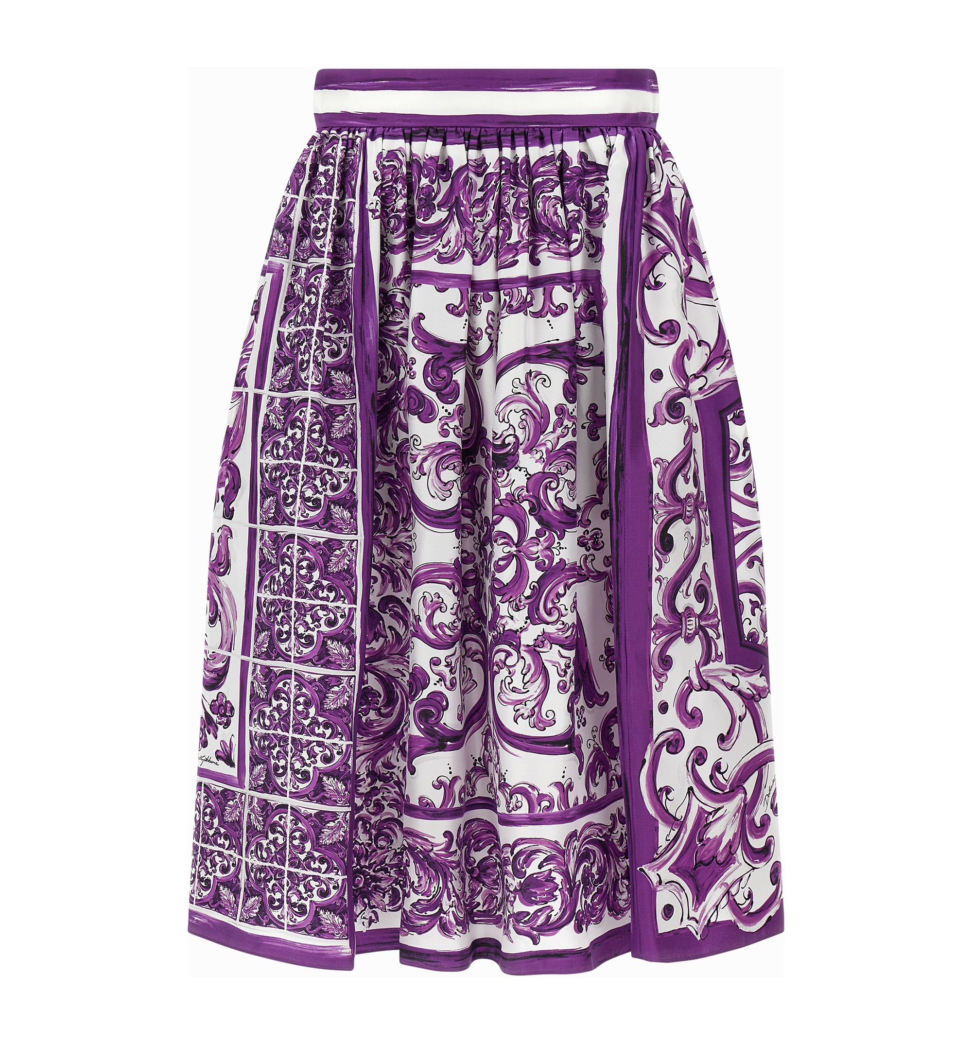 Silk Midi Skirt With Majolica Print