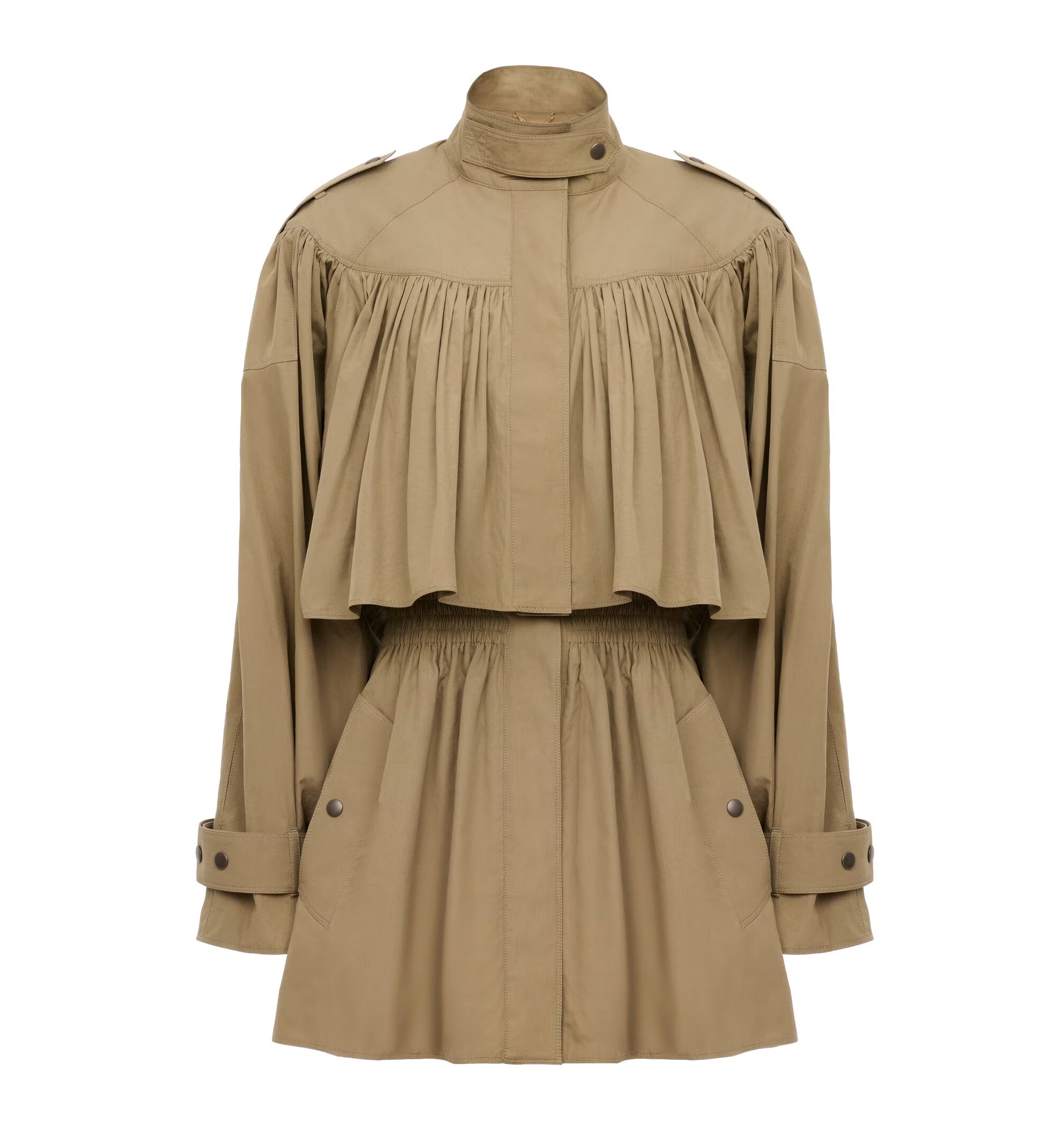 High-neck short trench coat in cotton poplin