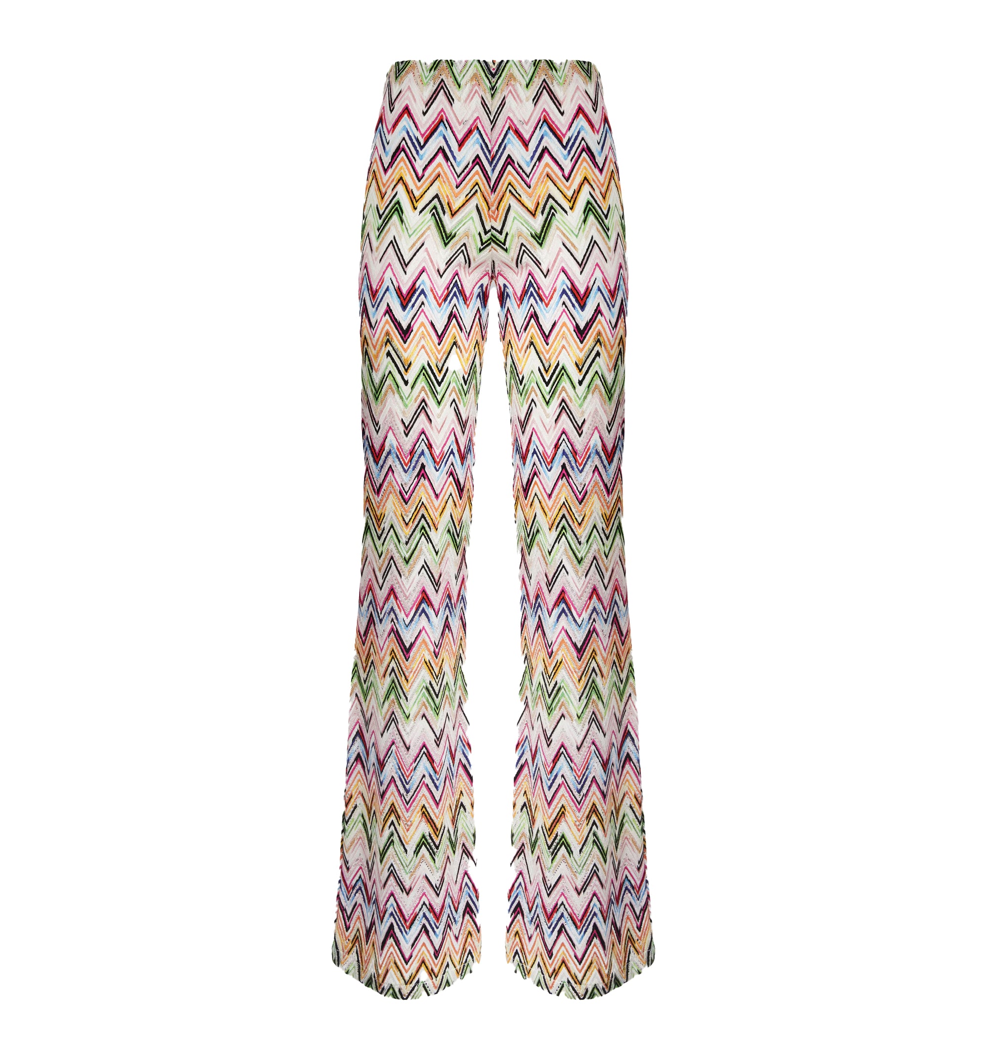 Flared Pants in Stretch Viscose with Lace Pattern and Zigzag Motif