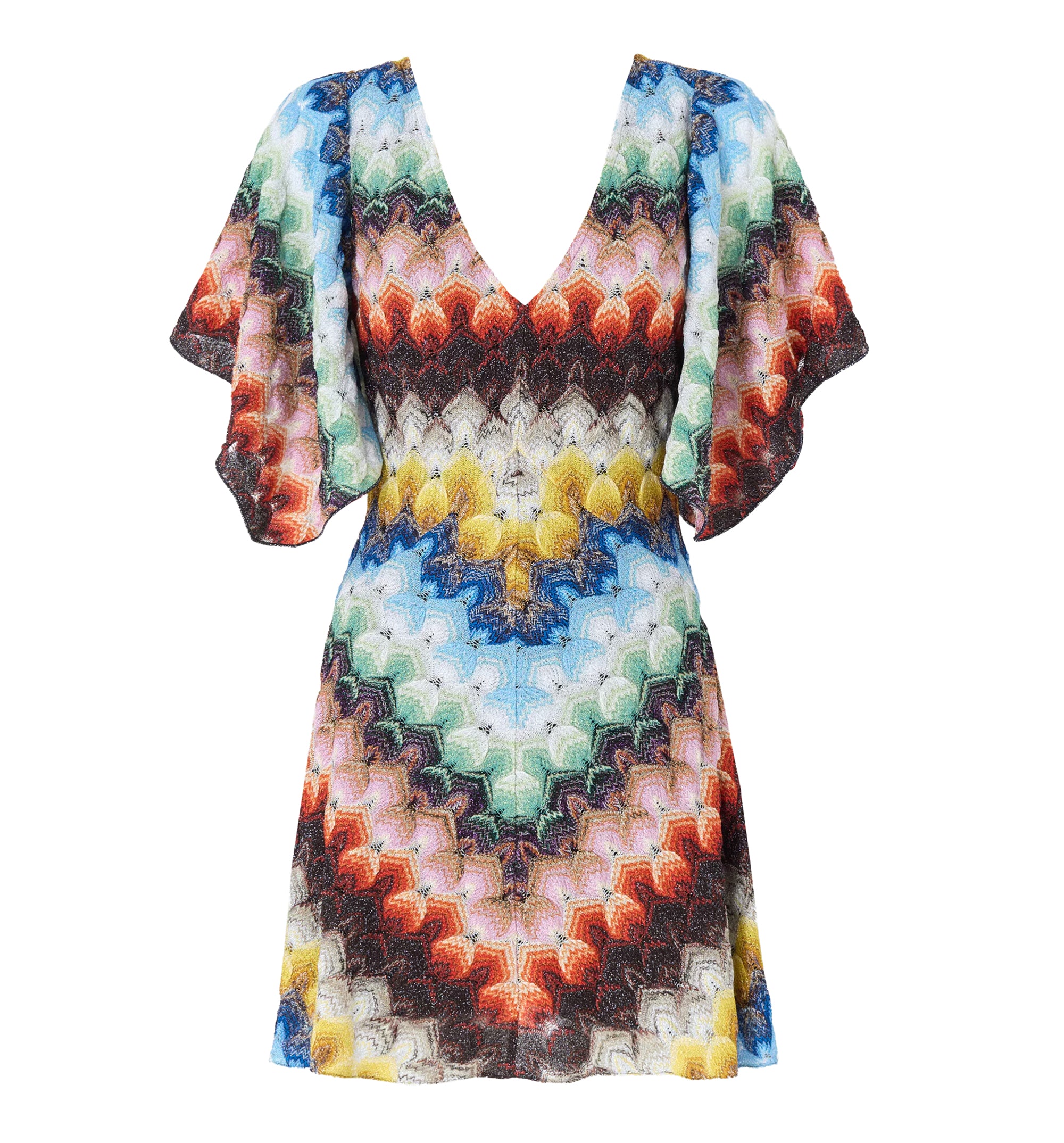 Short dress in lamé viscose blend with lace motif