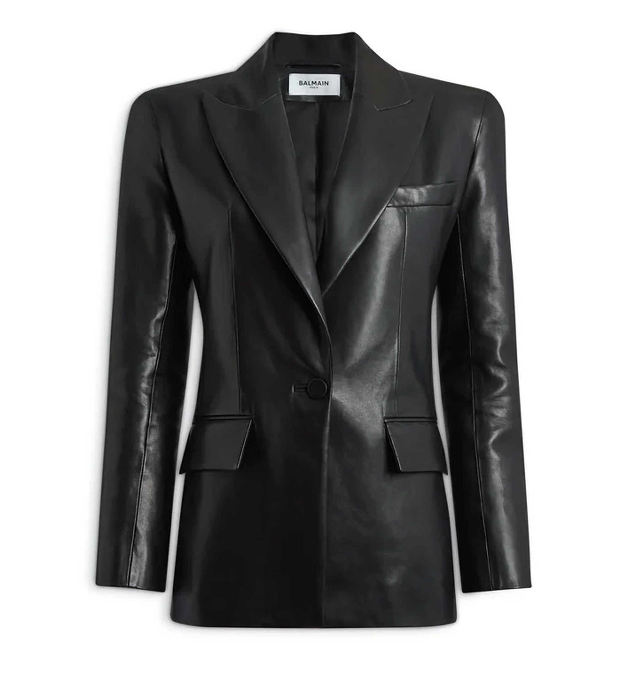 Structured-shoulder lambskin jacket
