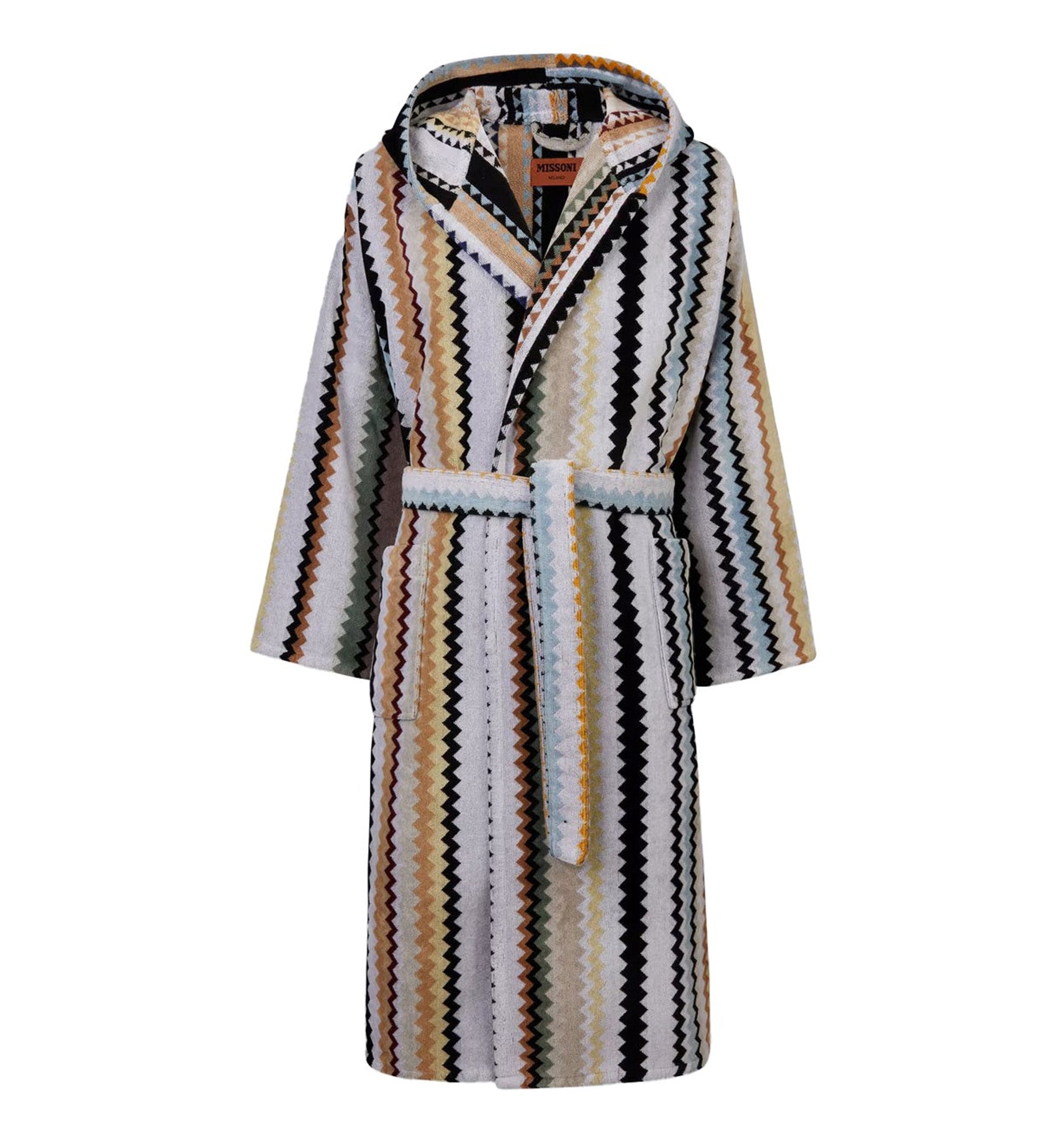 Long Curt chevron cotton terry hooded bathrobe