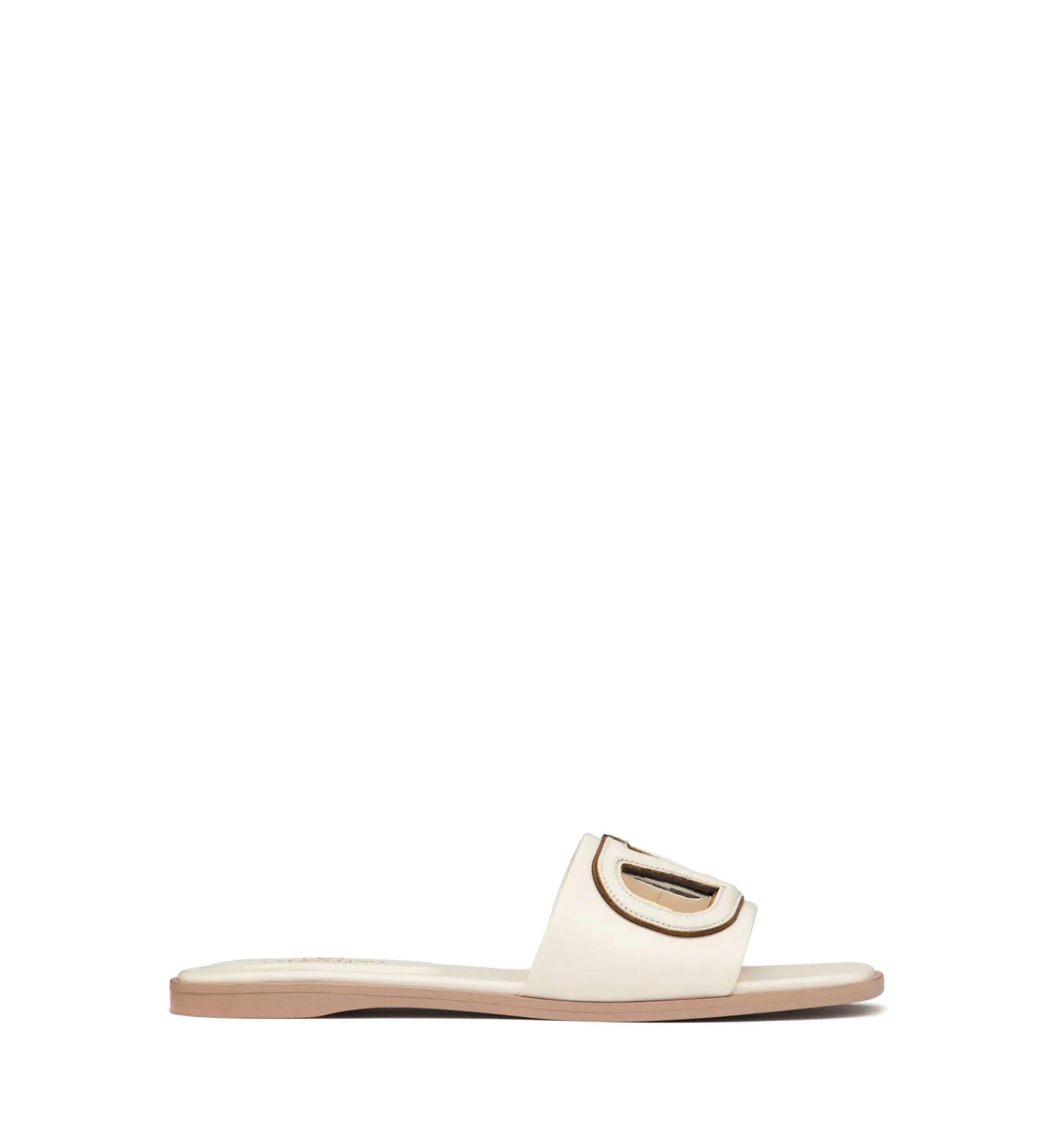 VLogo Cut-Out Leather Flat Sandals