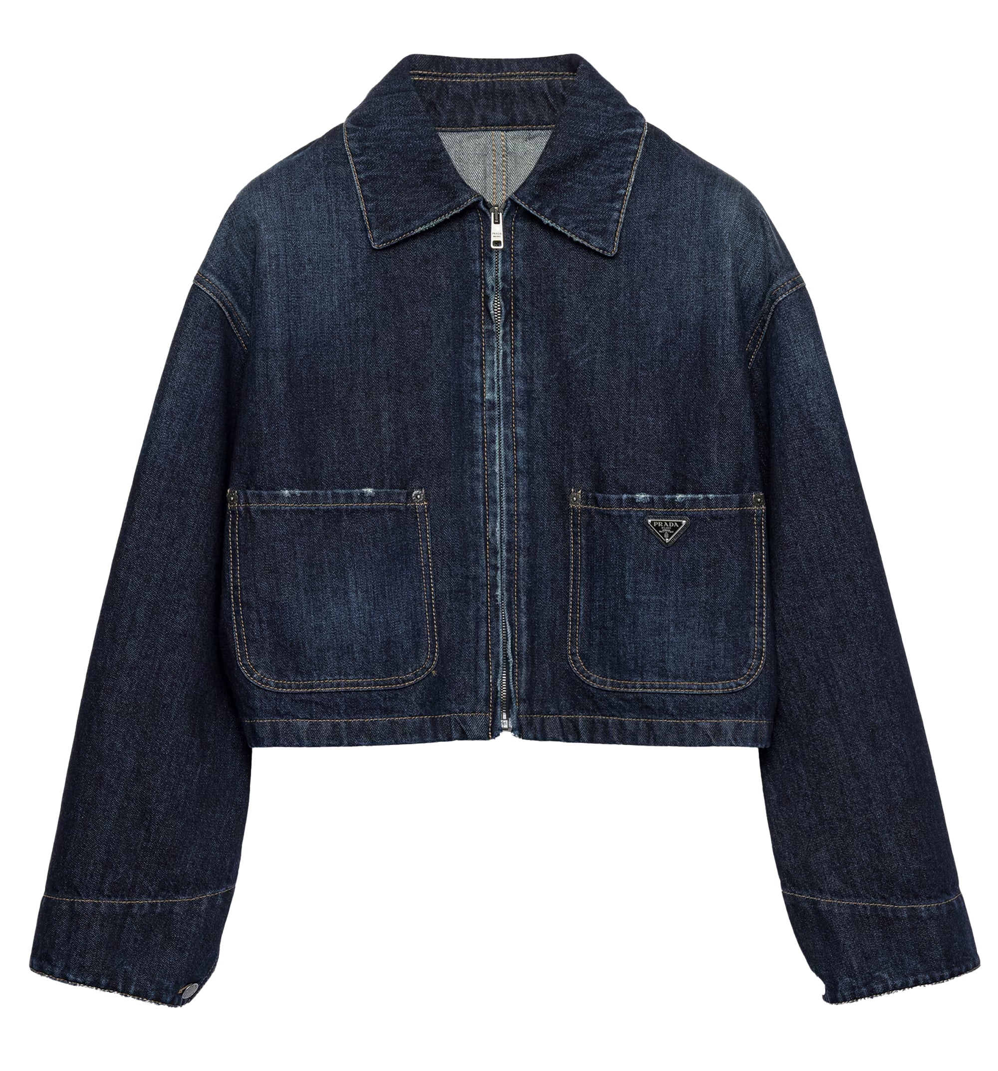 Cropped denim blouson jacket