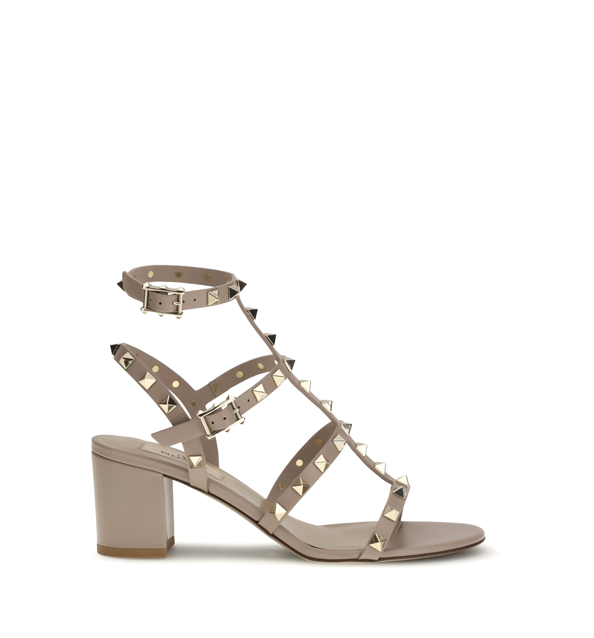 Rockstud Calfskin Ankle Strap Sandal 60 mm