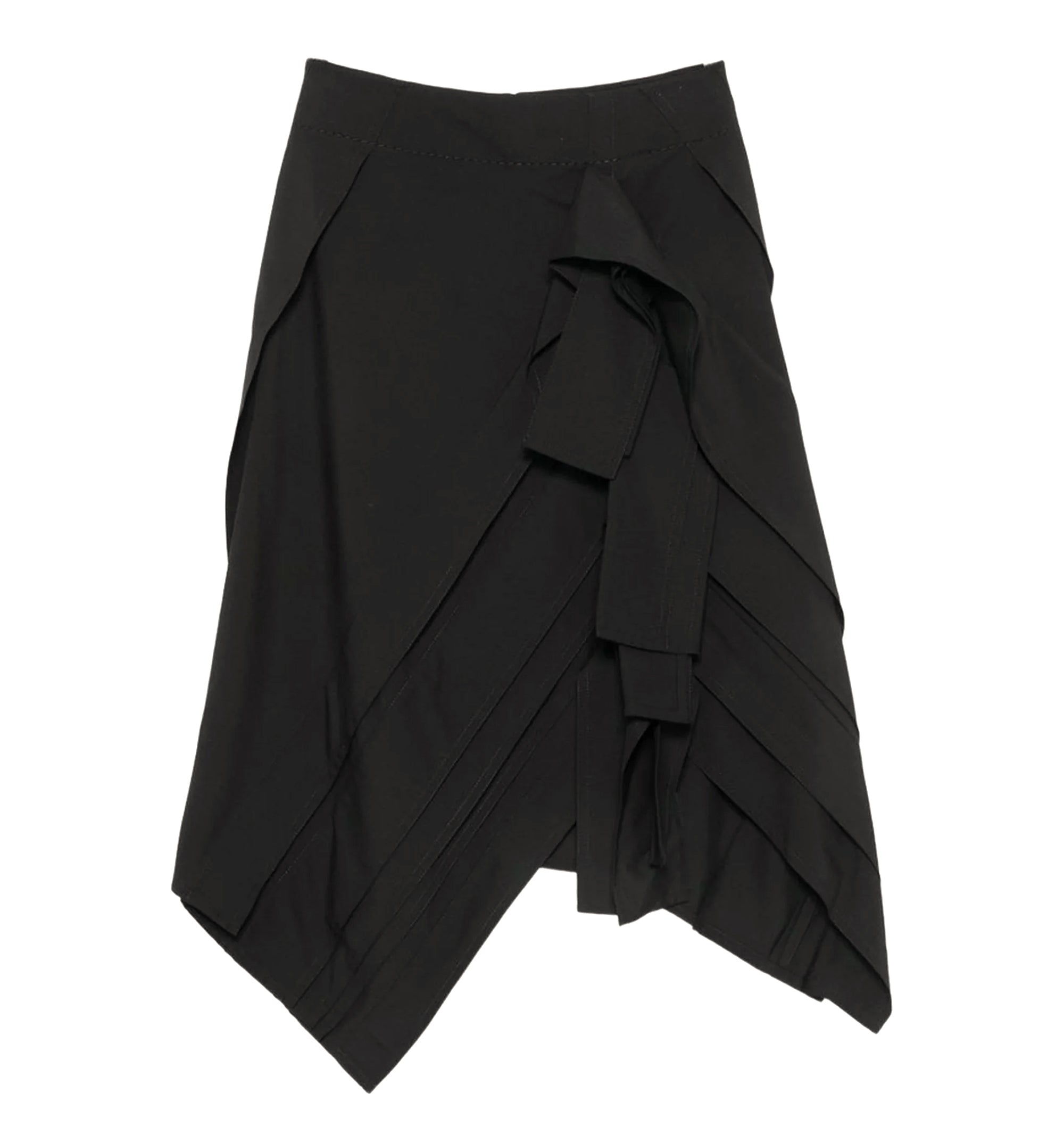 Wool Asymmetric Midi Skirt With Ruffles