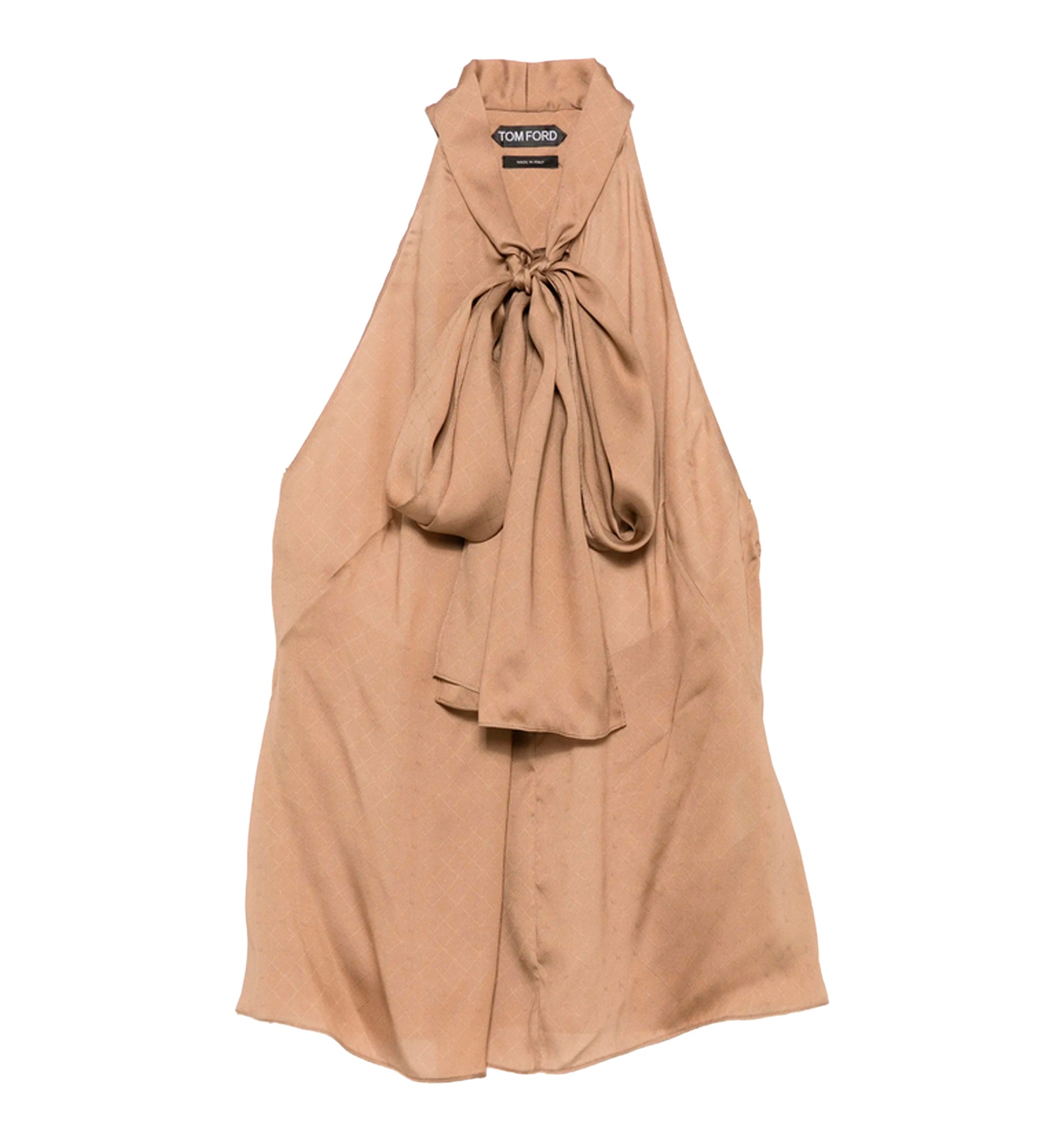 Tf Monogram Silk Chiffon Halterneck Lavalliere Top With Open Back