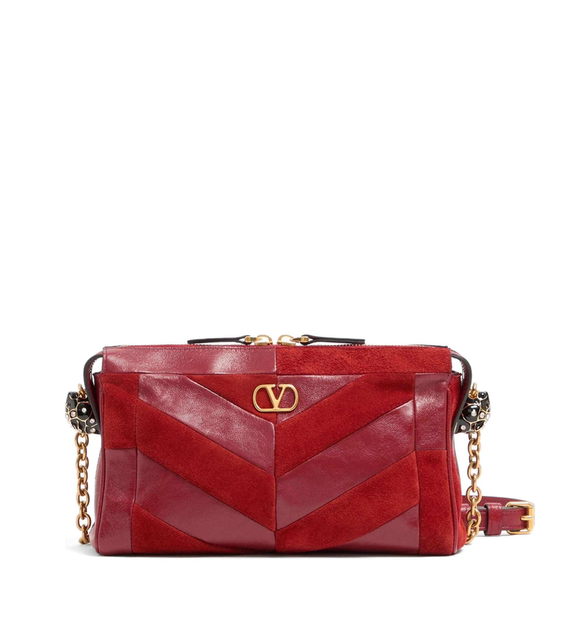 Panthea Small Shoulder Bag In Suede And Nappa With Chevron Pattern