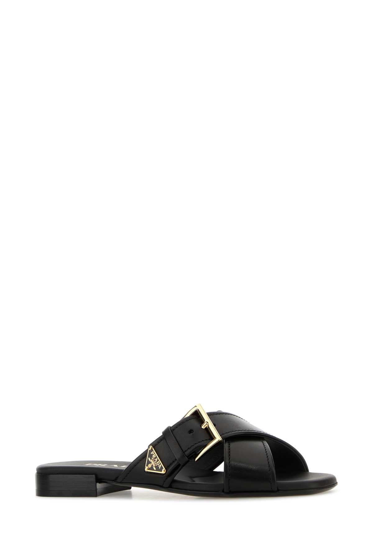Leather Crisscross Slides With Buckle