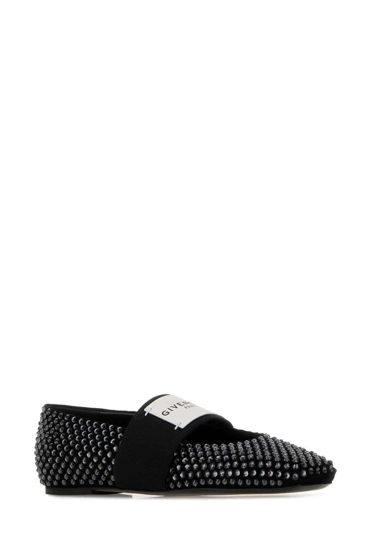 Sliced Square Ballerinas In Suede With Strass