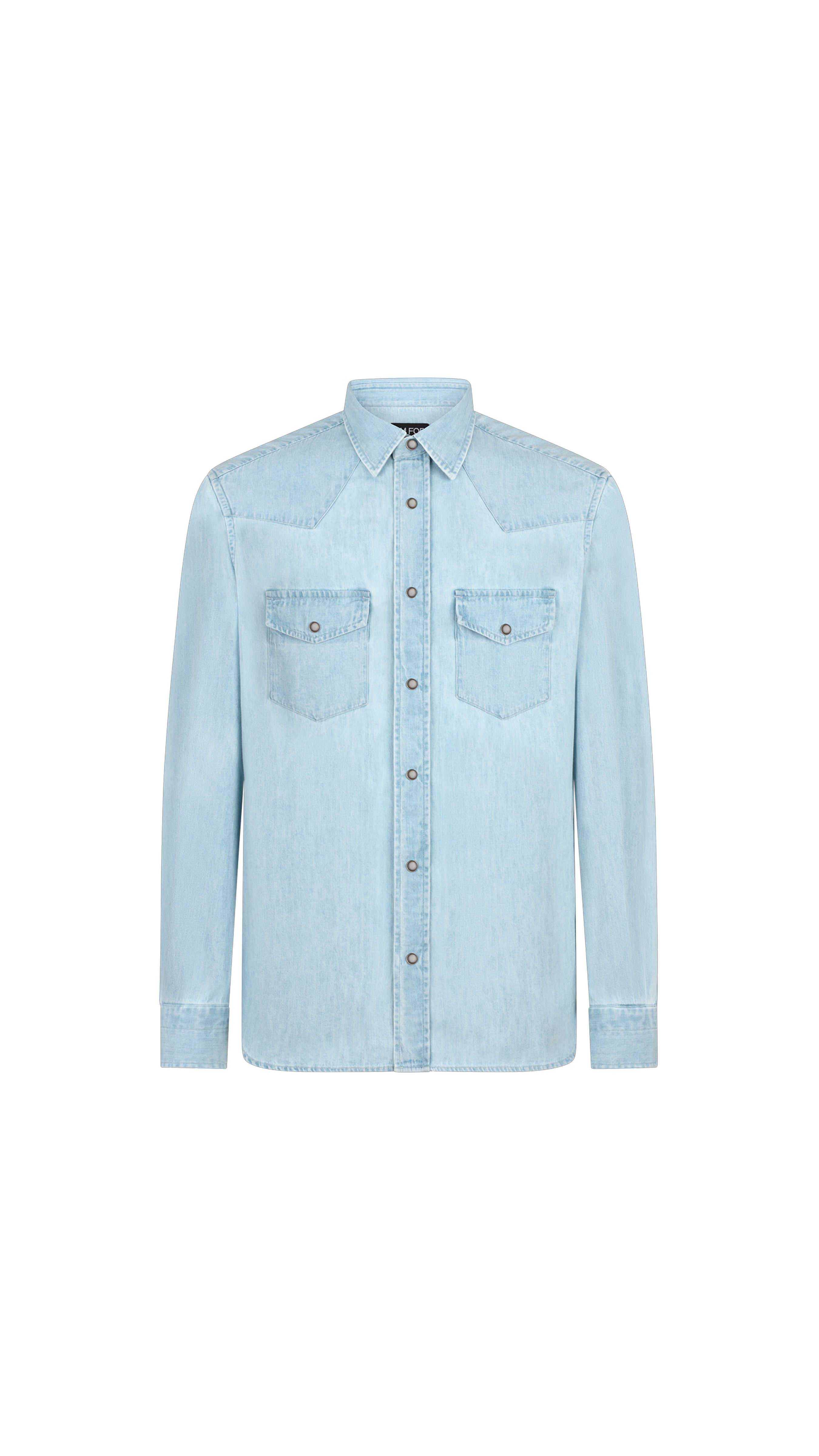 Denim Chambray Western Shirt - Pale Blue