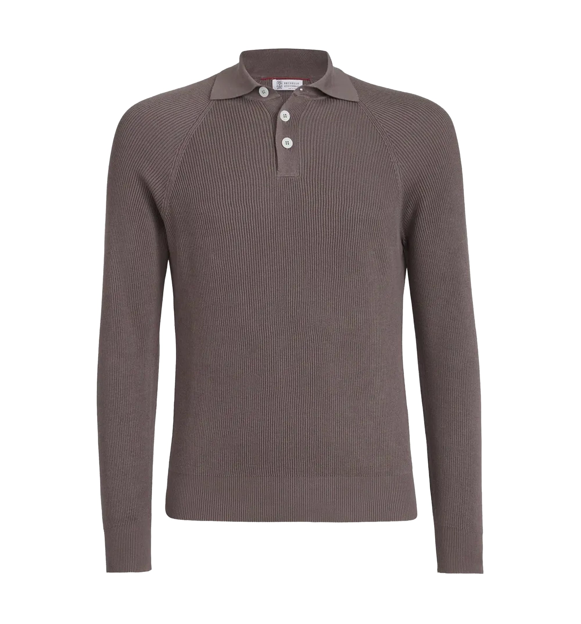 Cotton English rib knit polo with long raglan sleeves