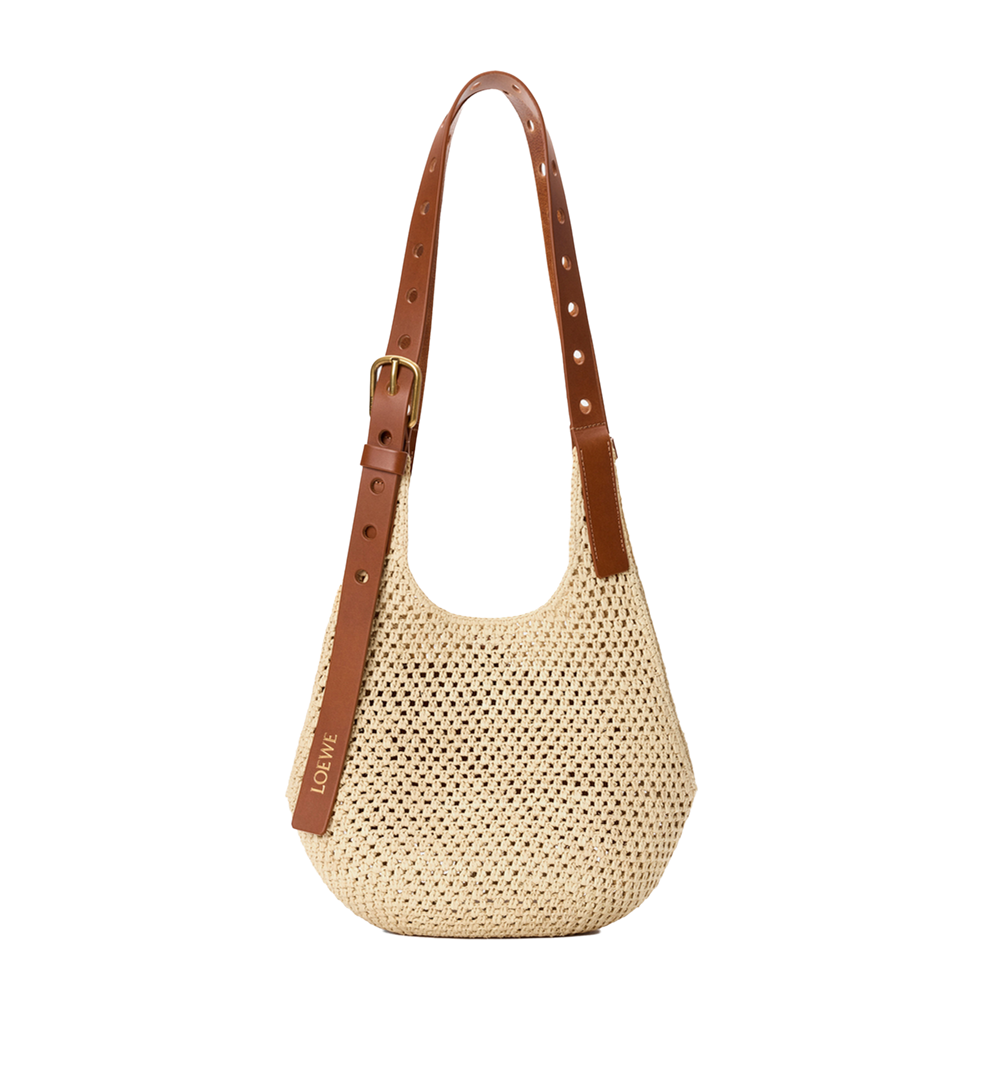 Small Punch Hole hobo in raffia and calfskin