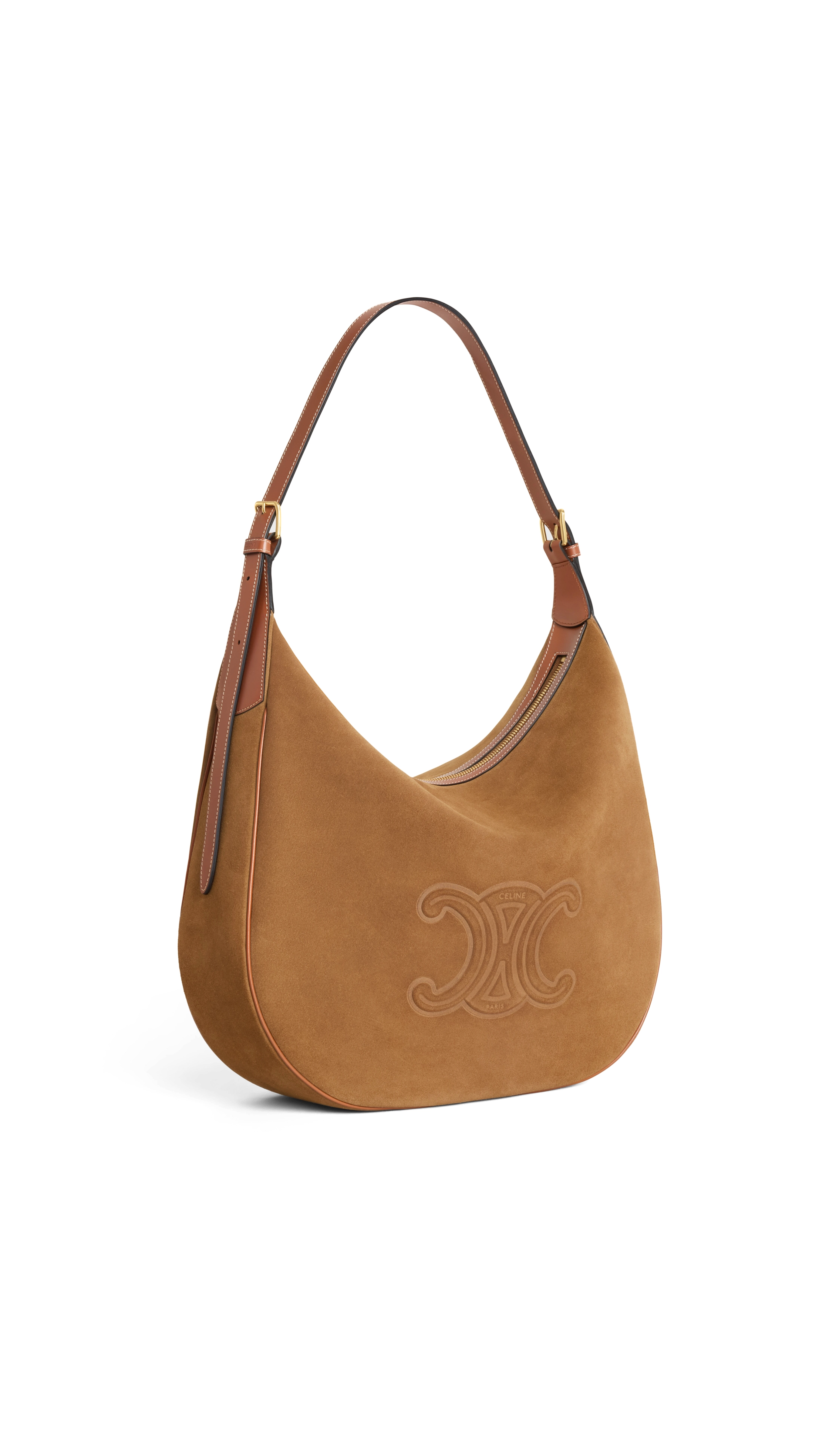 Large Heloïse Cuir Triomphe Bag in Suede Calfskin - Tobacco