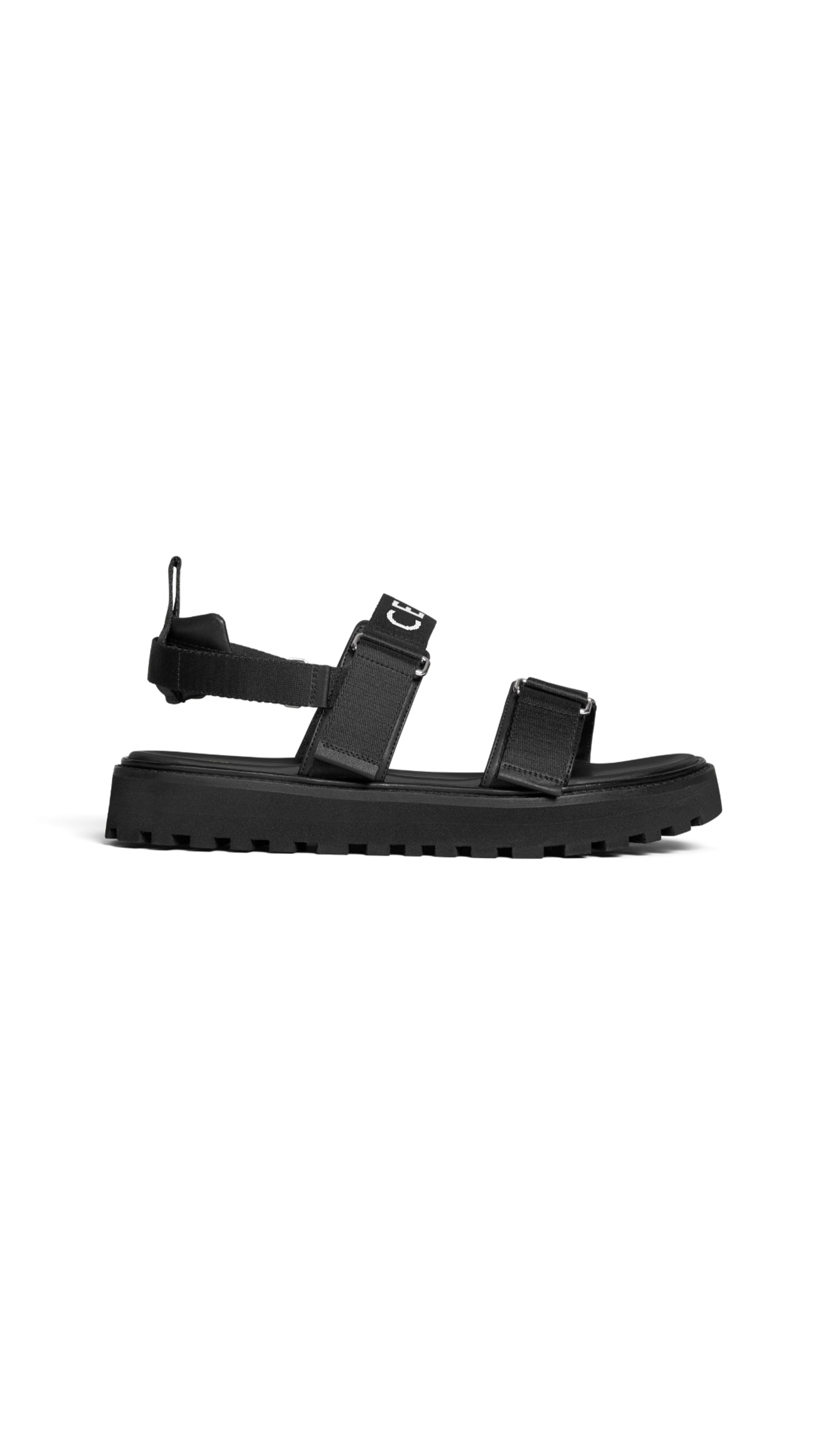 Billie Strappy Sandal in 'Celine' Jacquard and Calfskin - Black