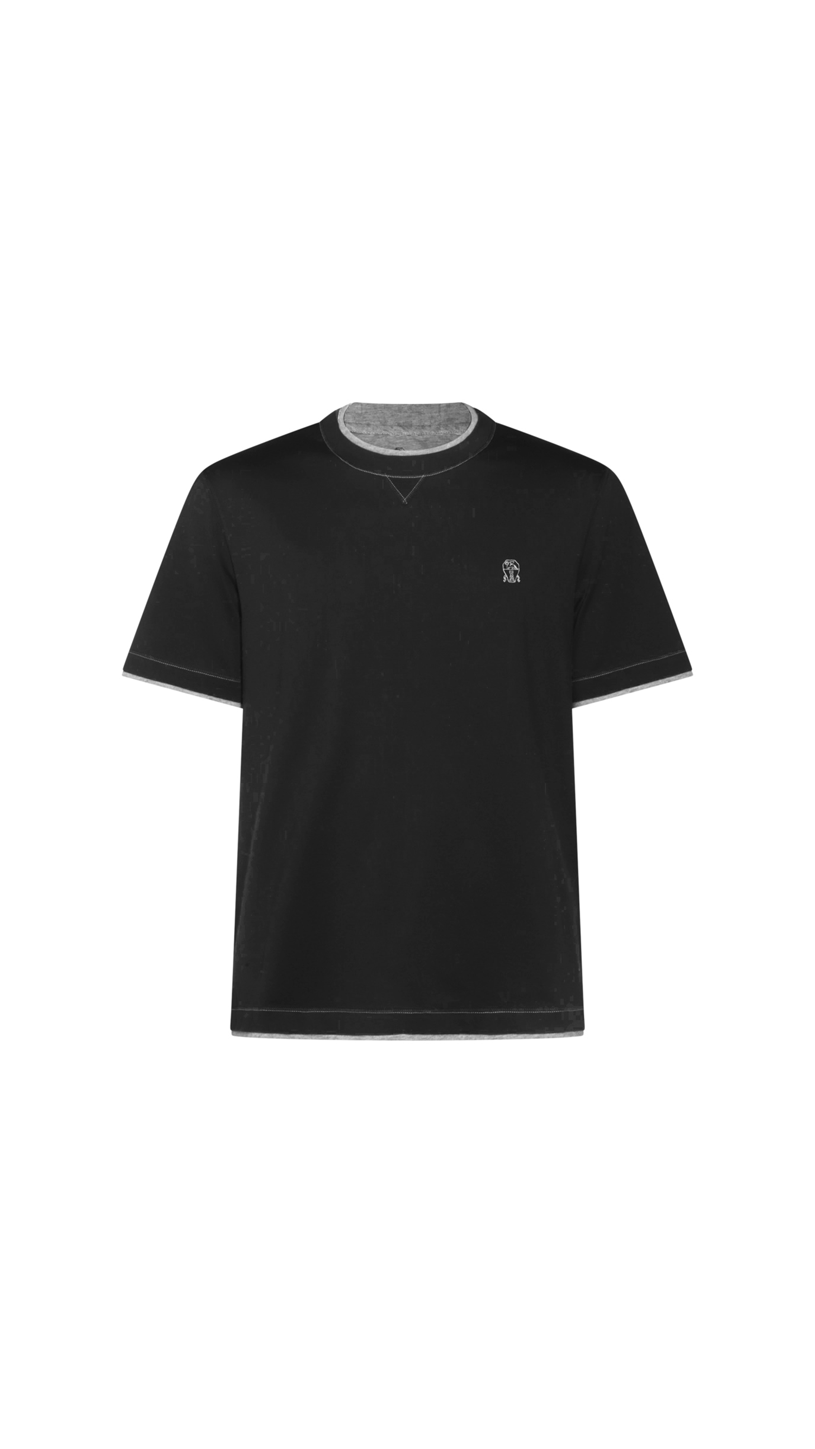 Layered Cotton Jersey Crew Neck T-shirt with Logo - Black
