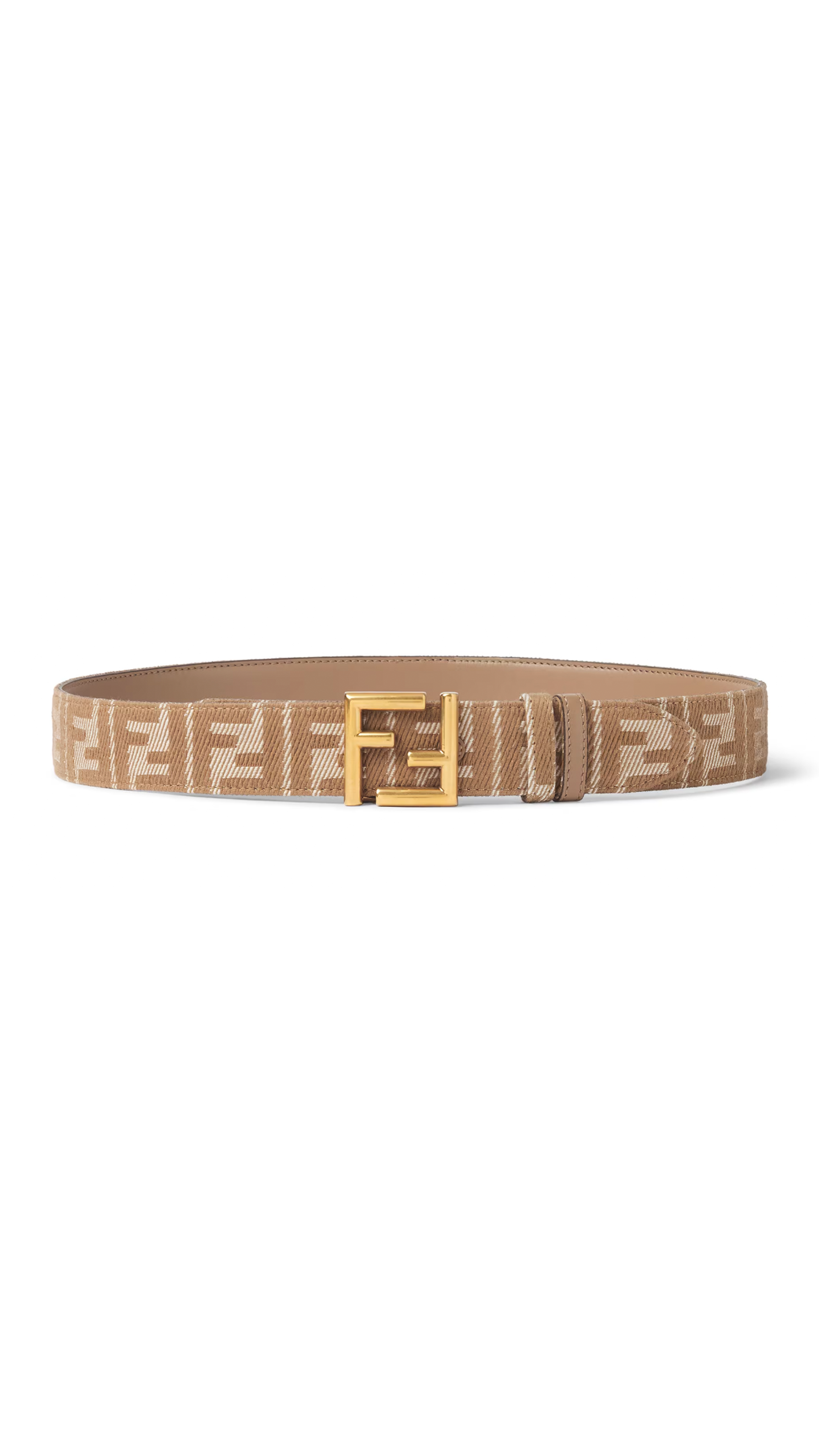 FF Reversible Belt in Leather and Denim Jacquard - Beige