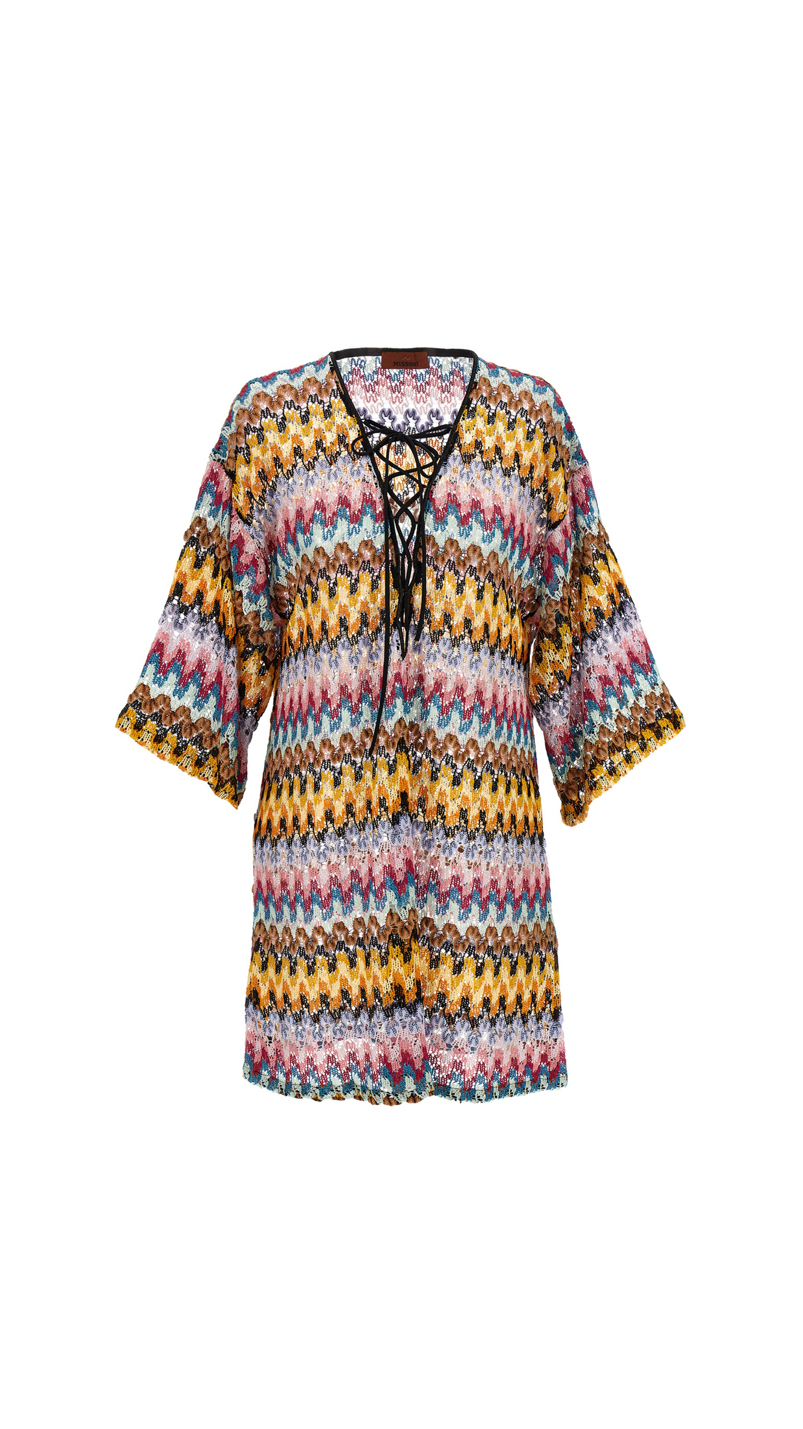 Short Cover-Up Caftan in Lamé Viscose Lace - Multicolour